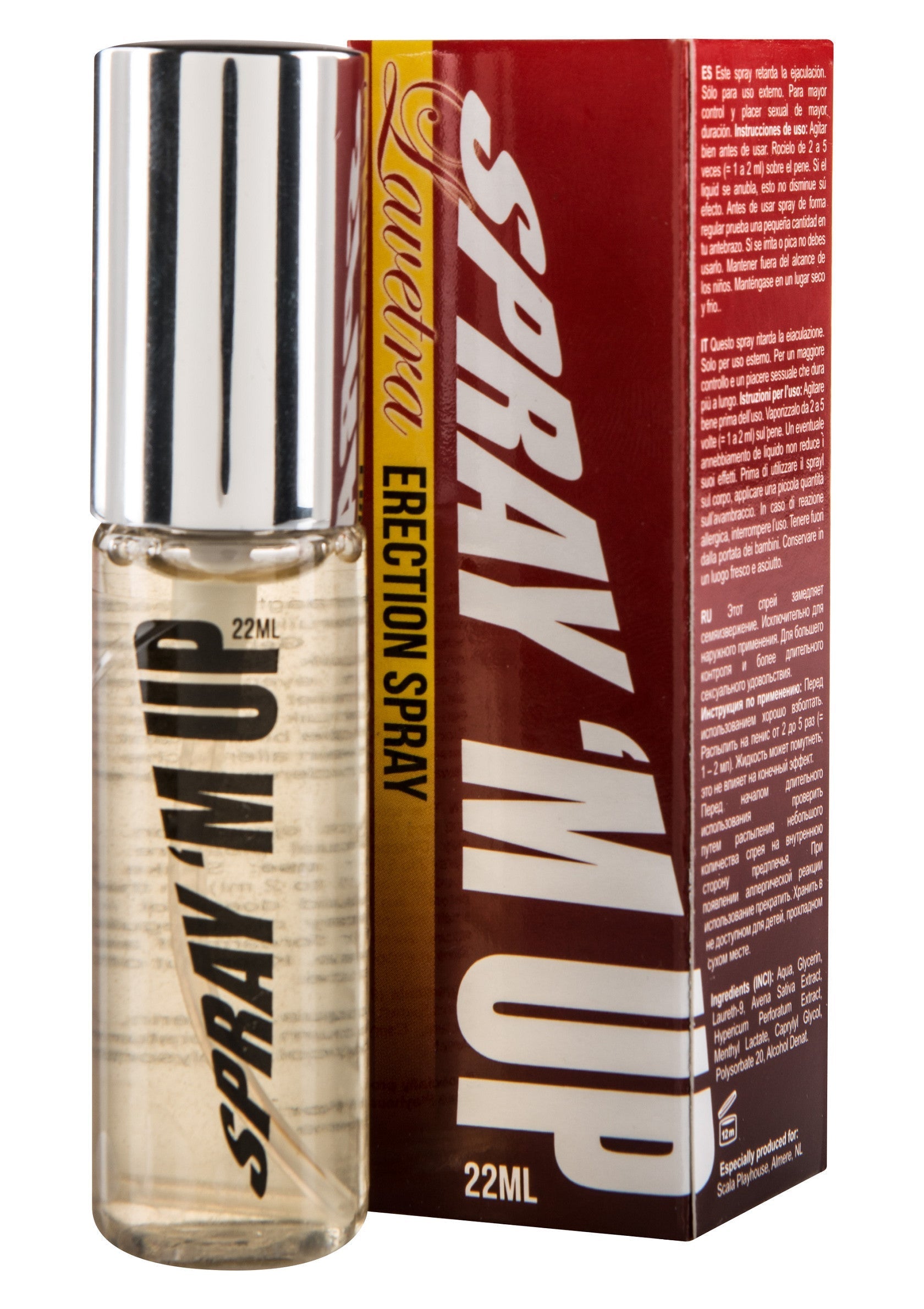 Spray érectile LaWellra Spray'M Up. Spray stimulant pour des érections plus fortes et durables. Contenance : 22ml.; LaWellra Spray'M Up erectiespray. Stimulerende spray voor sterkere en langdurige erecties. Inhoud: 22ml.; LaWellra Spray'M Up erection spray. Stimulating spray for stronger and longer-lasting erections. Volume: 22ml.