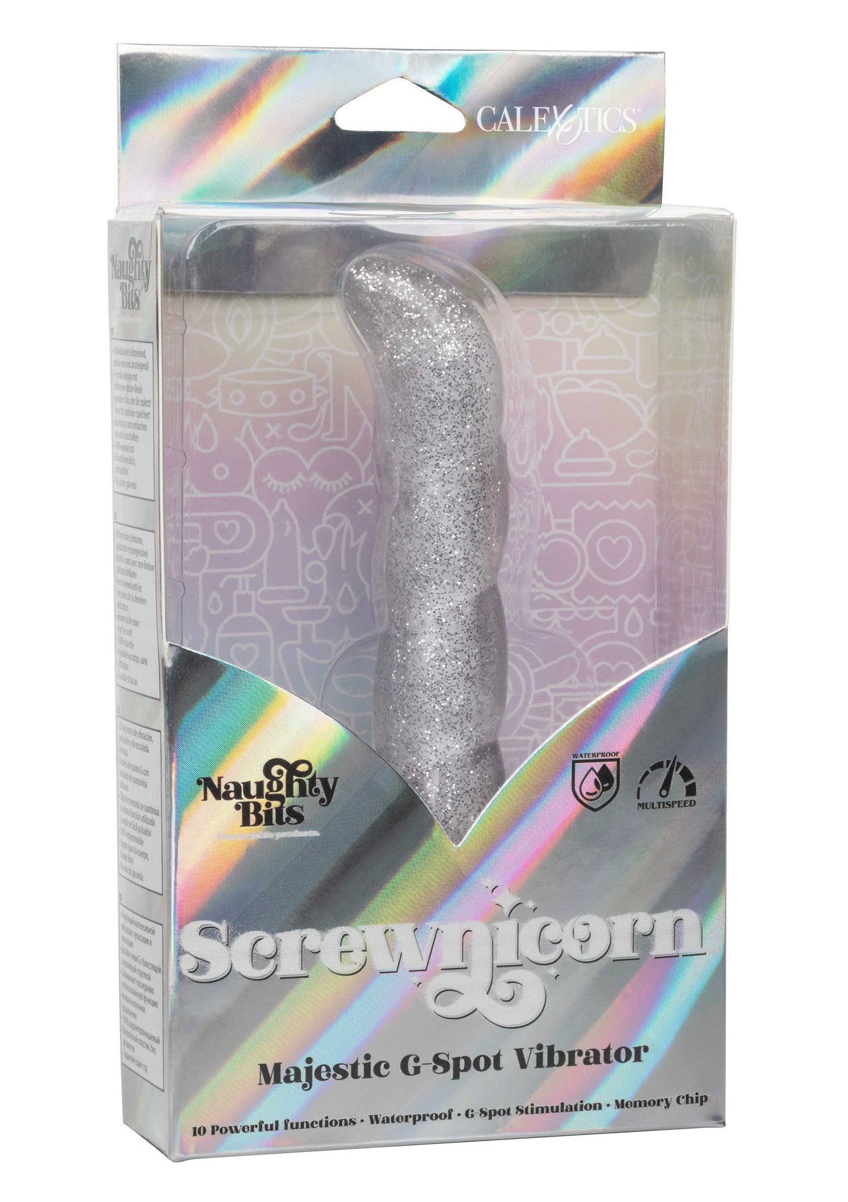 Vibromasseur point G majestueux Screwnicorn de Naughty Bits pour une stimulation intense.; Naughty Bits Screwnicorn Majestic G-Spot Vibrator voor intense stimulatie.; Naughty Bits Screwnicorn Majestic G-Spot Vibrator for intense stimulation.
