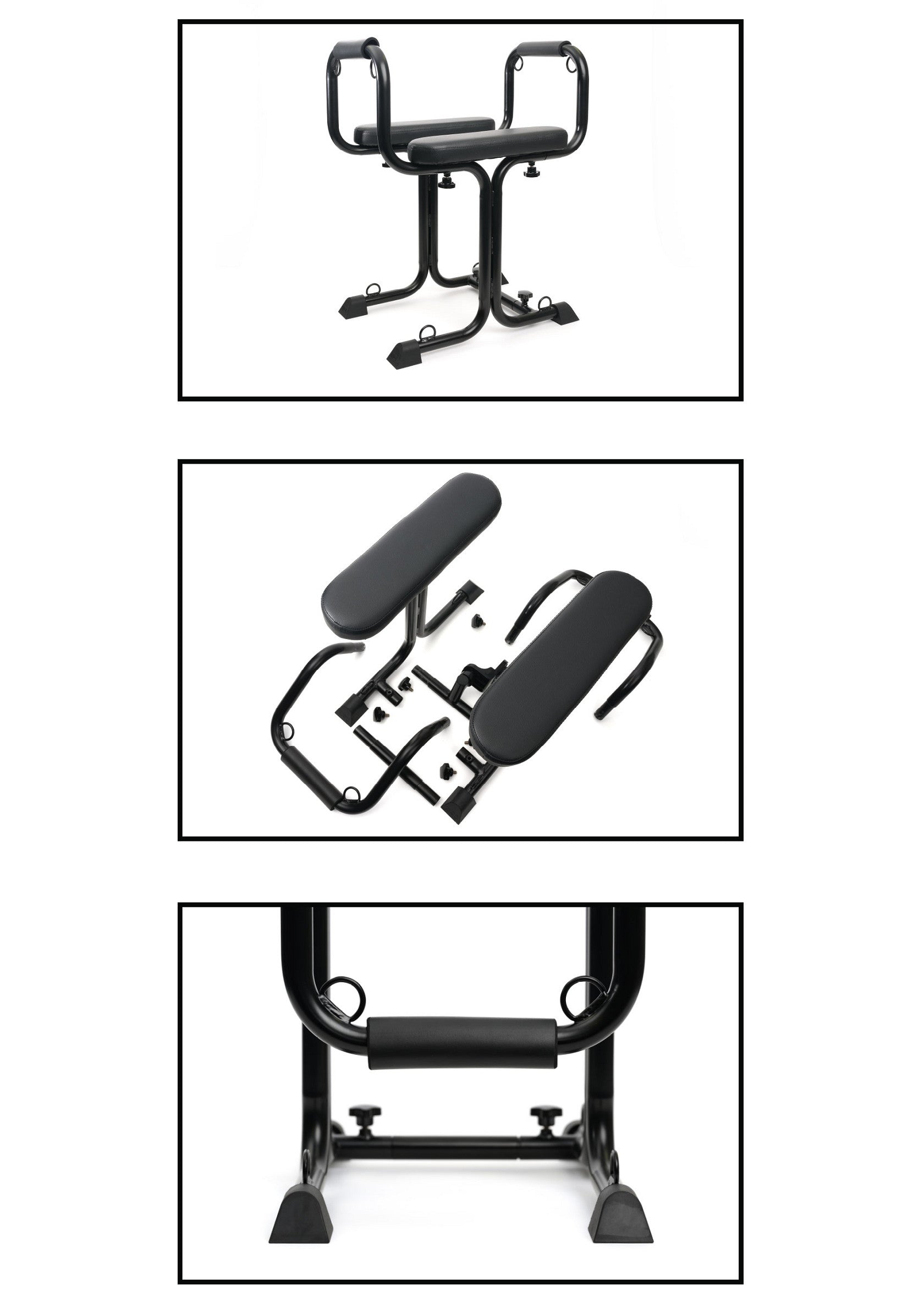 Chaise de position noire, parfaite pour explorer de nouvelles sensations et postures. Confort et support garantis.; Zwarte positie stoel, perfect om nieuwe sensaties en houdingen te verkennen. Comfort en ondersteuning gegarandeerd.; Black position chair, perfect for exploring new sensations and positions. Guaranteed comfort and support.