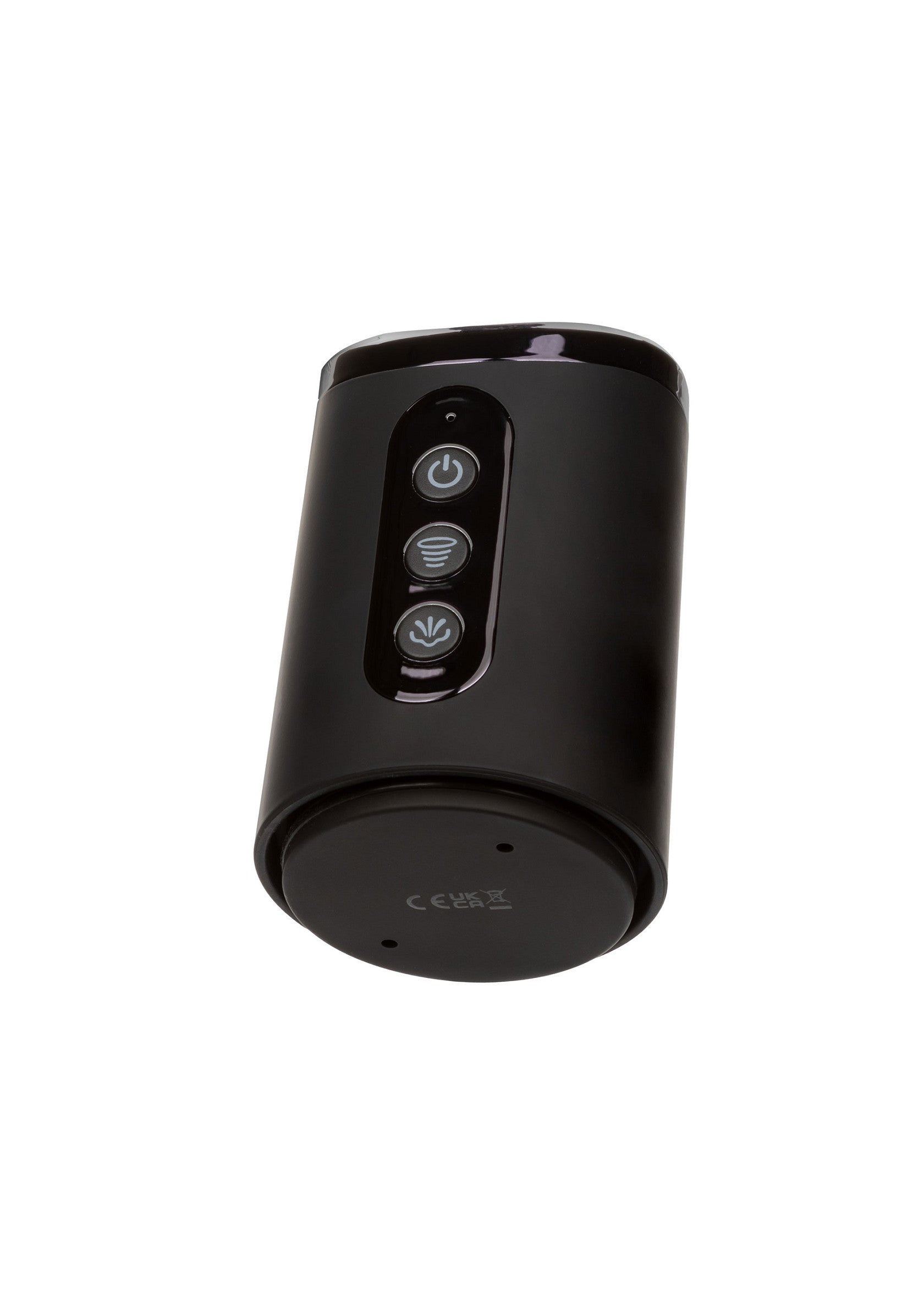 Appareil de massage noir avec boutons de commande pour une relaxation optimale.; Zwart massageapparaat met bedieningsknoppen voor optimale ontspanning.; Black massager with control buttons for optimal relaxation and pleasure.