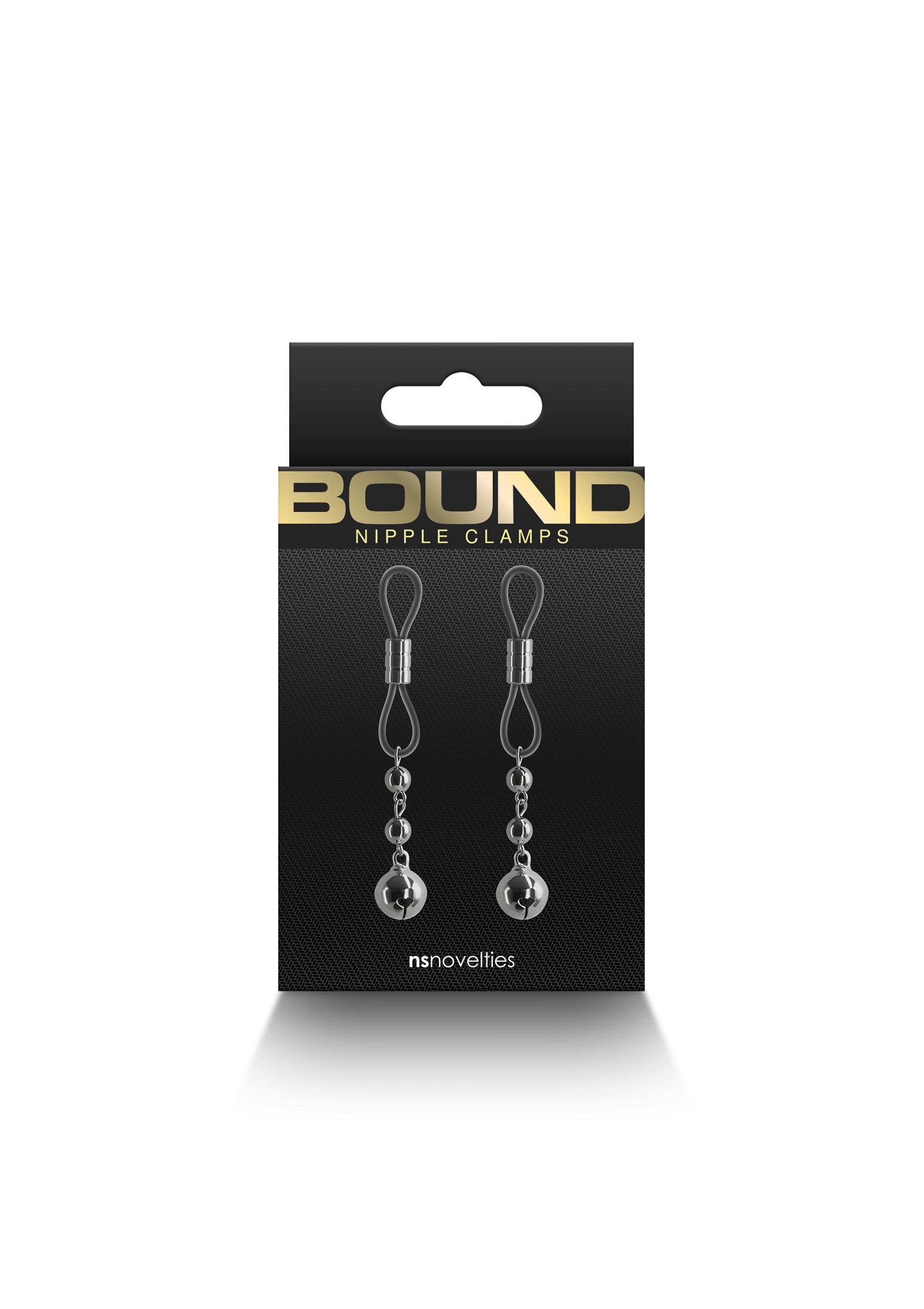 Pinces à tétons Bound avec chaîne et perles pour un plaisir sensuel.; Bound tepelklemmen met ketting en kralen voor sensueel genot.; Bound nipple clamps with chain and beads for sensual pleasure.
