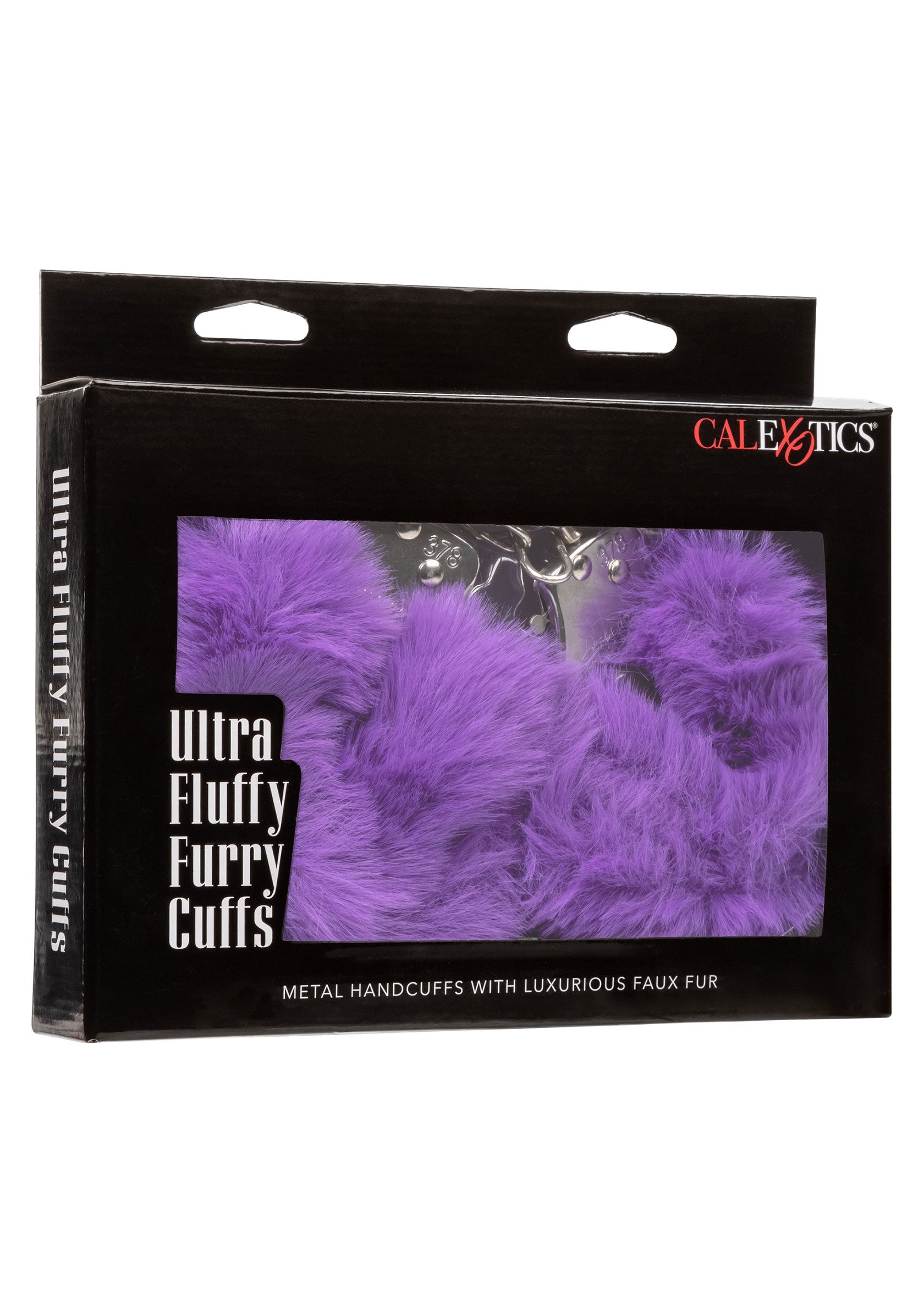 Menottes en fausse fourrure violette CalExotics Ultra Fluffy Furry Cuffs : un accessoire coquin et confortable pour pimenter votre vie amoureuse.; CalExotics Ultra Fluffy Furry Cuffs paarse pluche handboeien: een ondeugende en comfortabele accessoire om je liefdesleven op te fleuren.; CalExotics Ultra Fluffy Furry Cuffs purple faux fur handcuffs: A naughty and comfortable accessory to spice up your love life.