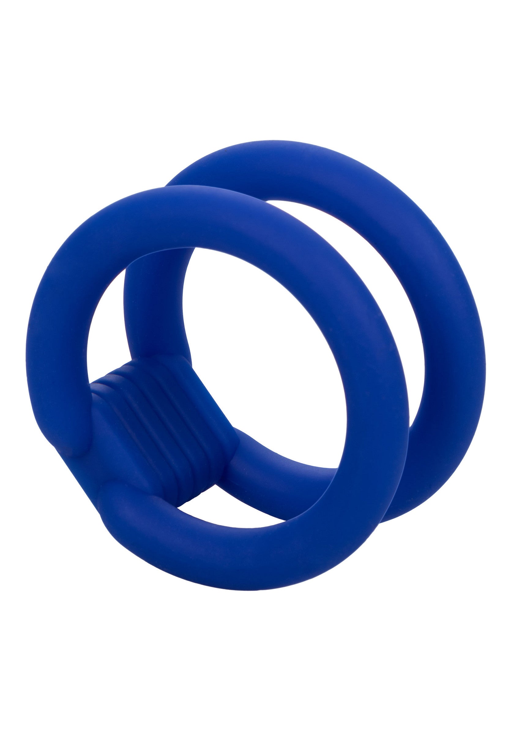 Anneau pénien double en silicone bleu pour hommes. Améliore l'érection et le plaisir.; Blauwe siliconen dubbele penisring voor mannen. Verbetert erectie en plezier.; Blue silicone double cock ring for men. Enhances erection and pleasure.