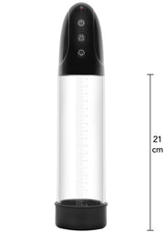 Pompe à pénis électrique avec cylindre transparent et graduations, pour des résultats visibles. 21cm.; Elektrische penis pomp met transparante cilinder en schaalverdeling, voor zichtbare resultaten. 21cm.; Electric penis pump with transparent cylinder and graduations, for visible results. 21cm.