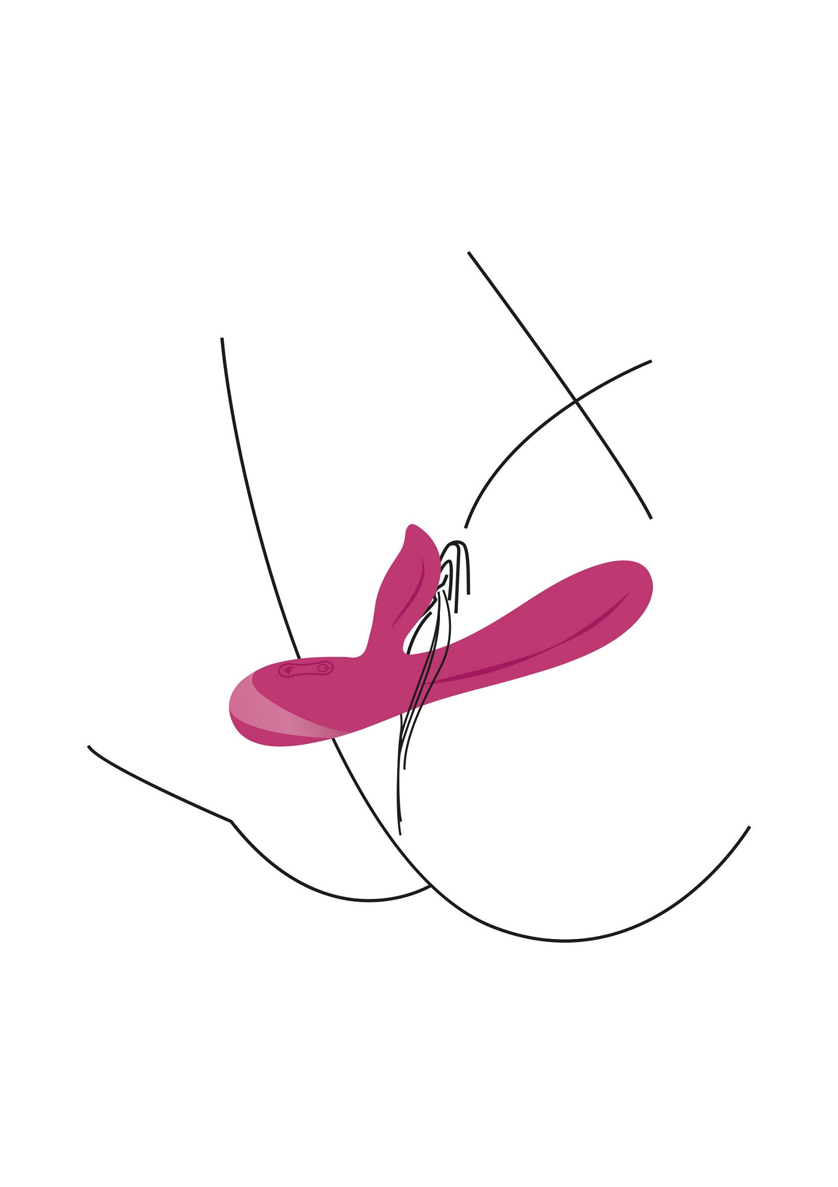 Illustration minimaliste d'un vibromasseur rose, plaisir féminin, bien-être sexuel, boutique en ligne, produits intimes; Minimalistische illustratie van een roze vibrator, vrouwelijk genot, seksueel welzijn, webshop, intieme producten; Minimalist illustration of a pink vibrator, female pleasure, sexual wellness, online shop, intimate products