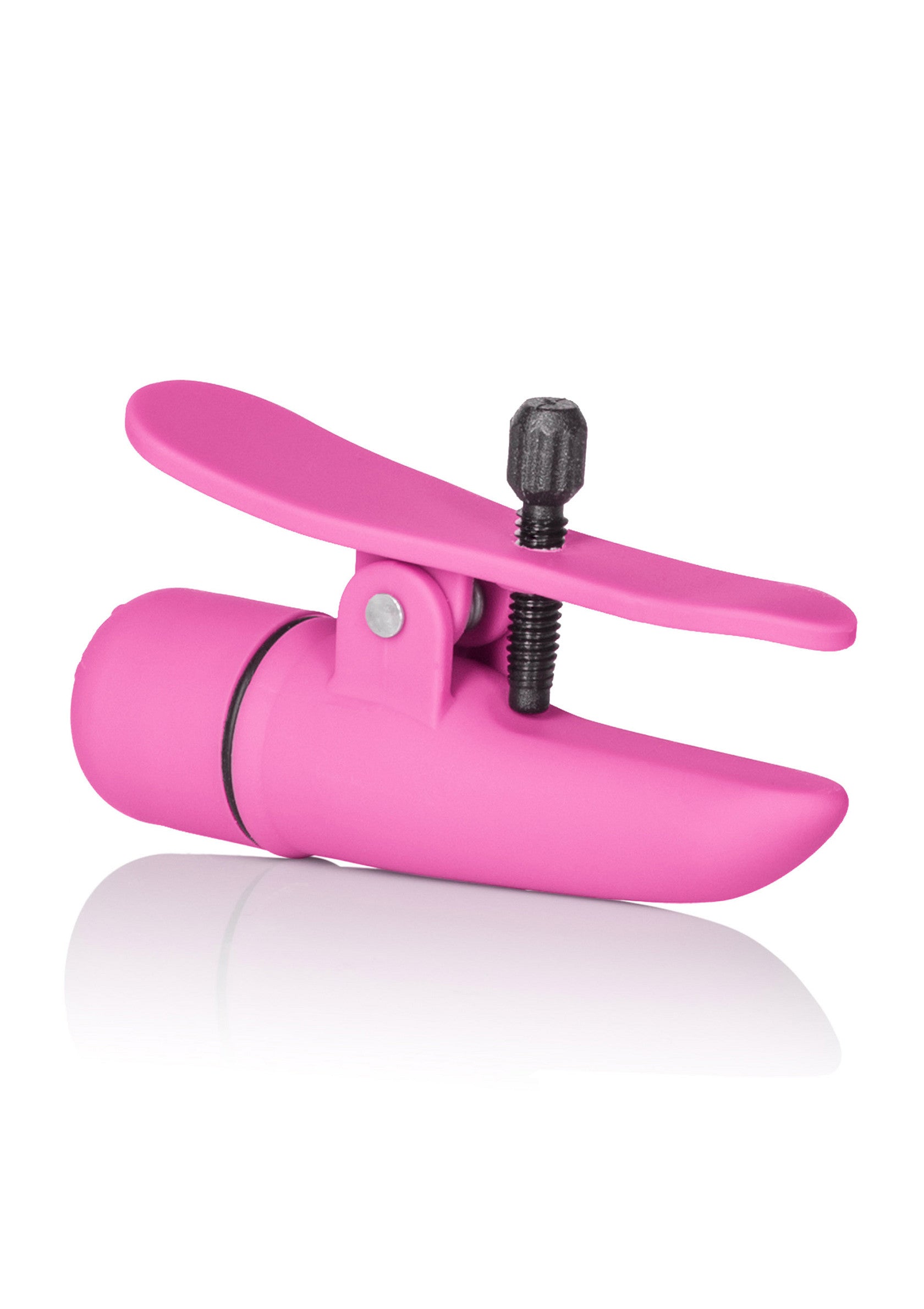 Pince à téton vibrante rose pour une stimulation intense.; Roze vibrerende tepelklem voor intense stimulatie.; Pink vibrating nipple clamp for intense stimulation.
