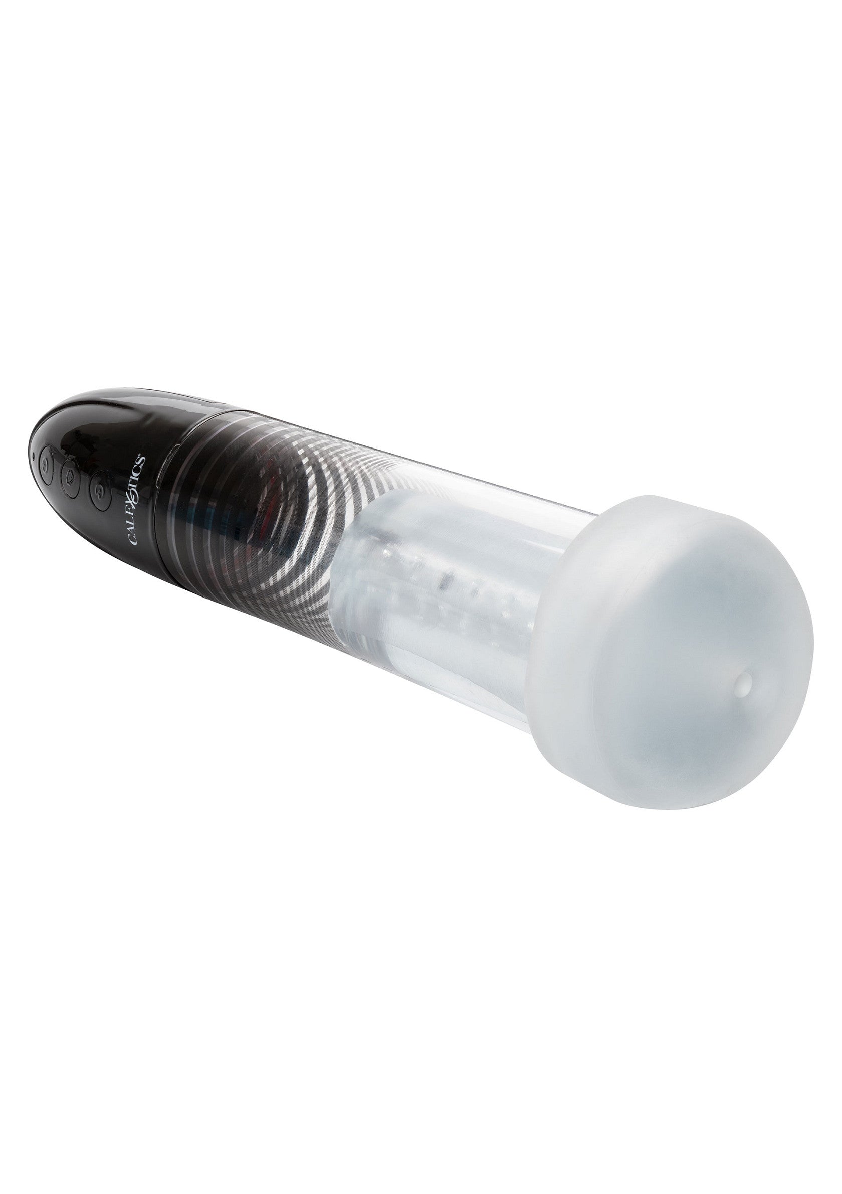 Vibromasseur transparent avec embout arrondi pour une stimulation intense.; Transparante vibrator met afgeronde punt voor intense stimulatie.; Transparent vibrator with rounded tip for intense stimulation.