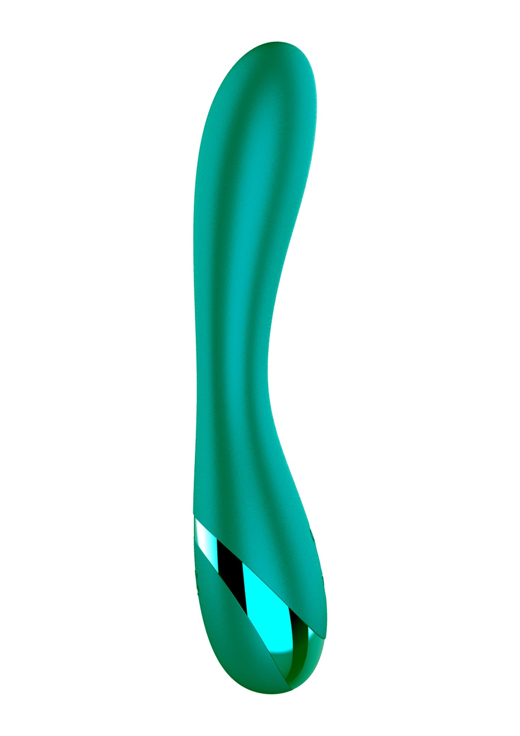 Vibromasseur incurvé turquoise pour le plaisir féminin. Design élégant et compact.; Turkoois gebogen vibrator voor vrouwelijk genot. Stijlvol en compact design.; Teal curved vibrator for female pleasure. Sleek and compact design.