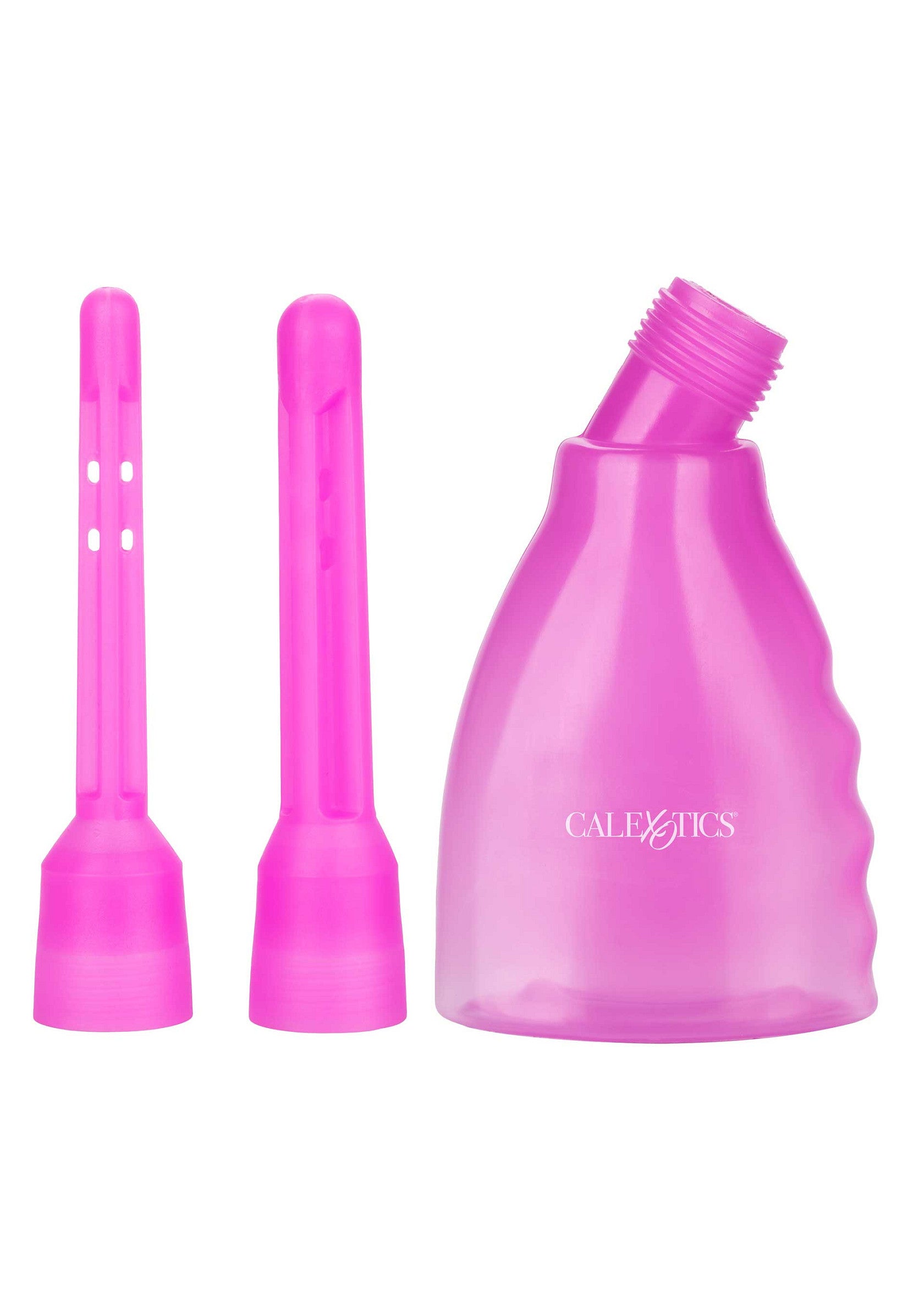 Ensemble de douche vaginale rose CalExotics pour une hygiène intime optimale.; CalExotics roze vaginale doucheset voor optimale intieme hygiëne.; CalExotics pink douche set for optimal intimate hygiene.
