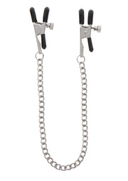 Pinces à tétons avec chaîne. Accessoires coquins réglables pour pimenter vos jeux de rôle.; Tepelklemmen met ketting. Verstelbare ondeugende accessoires om je rollenspellen mee op te fleuren.; Nipple clamps with chain. Adjustable naughty accessories to spice up your role-playing games.