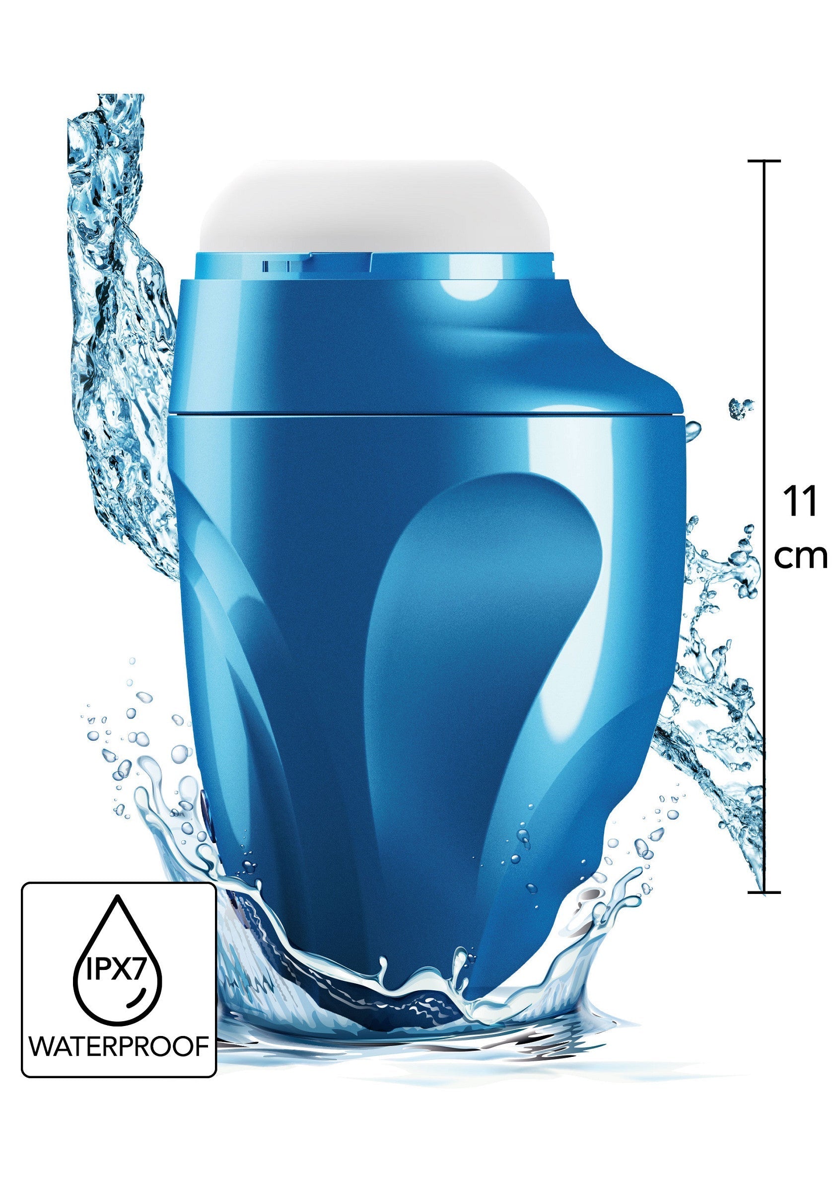 Masseur étanche IPX7, 11cm de hauteur. Idéal pour une utilisation sous la douche ou dans le bain. Découvrez le plaisir en toute sécurité.; Waterdichte IPX7-stimulator, 11cm hoog. Ideaal voor gebruik onder de douche of in bad. Ontdek veilig plezier.; Waterproof IPX7 massager, 11cm tall. Perfect for shower or bath. Discover safe pleasure.