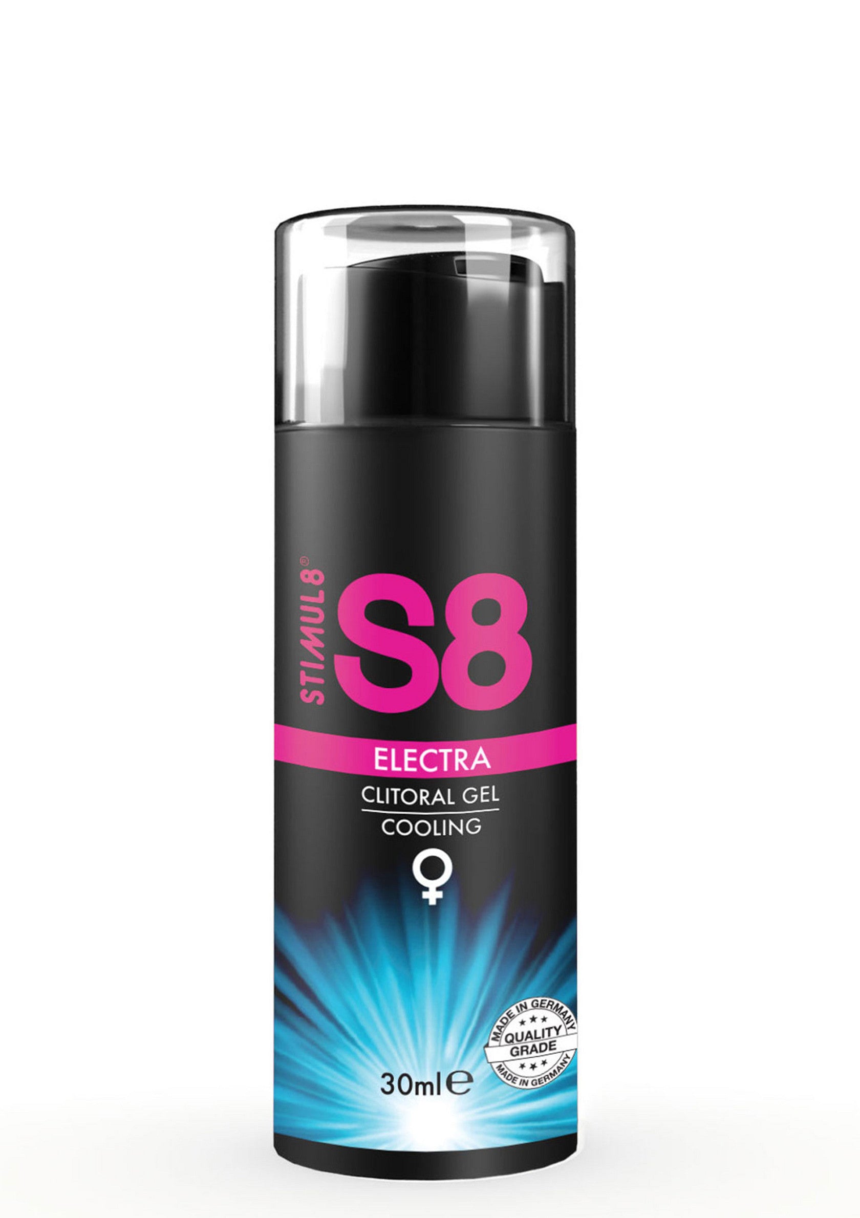 Gel clitoridien rafraîchissant Stimul8 S8 Electra 30ml pour une stimulation intense et un plaisir accru.; Stimul8 S8 Electra 30ml verkoelende clitorisgel voor intense stimulatie en meer genot.; Stimul8 S8 Electra 30ml cooling clitoral gel for intense stimulation and enhanced pleasure.