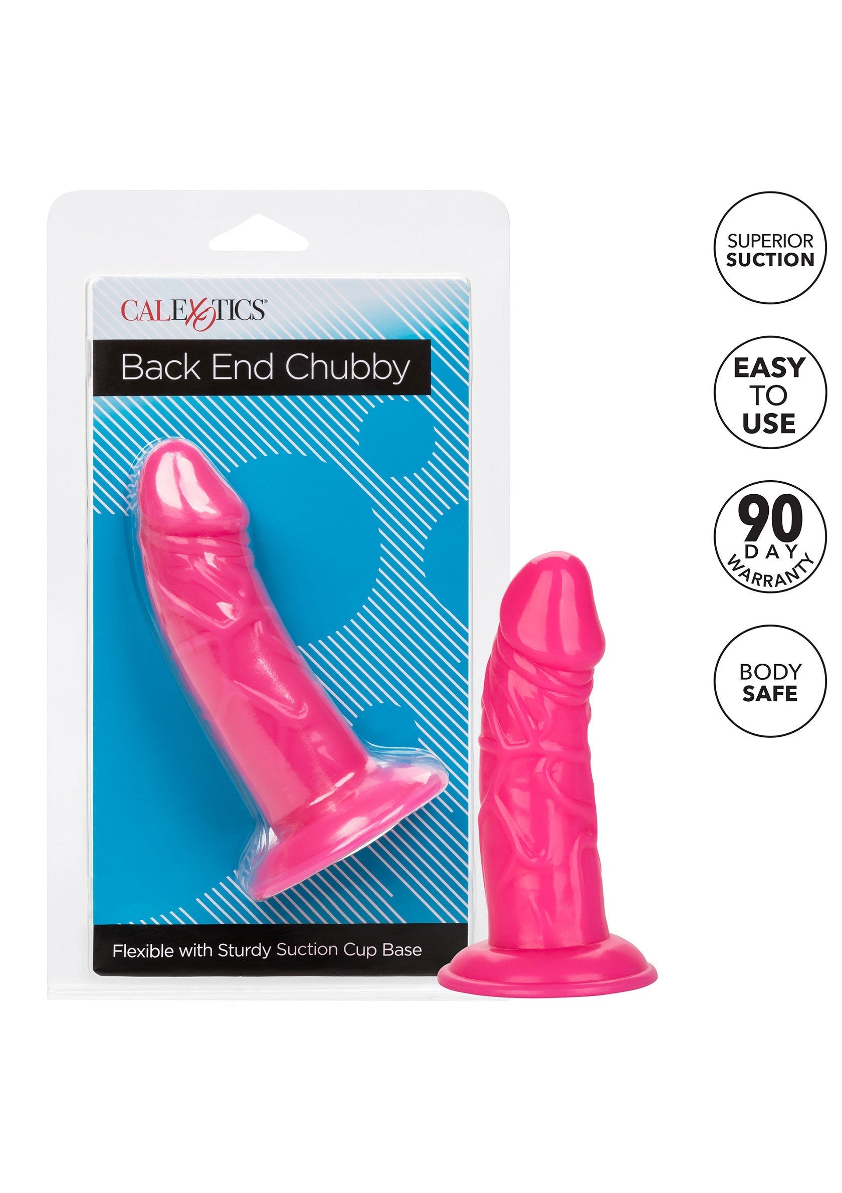 Back End Chubby gode rose avec ventouse pour une fixation sécurisée. Facile à utiliser et sûr pour le corps.; Back End Chubby roze dildo met zuignap voor een veilige bevestiging. Makkelijk te gebruiken en veilig voor het lichaam.; Back End Chubby pink dildo with suction cup for secure attachment. Easy to use and body-safe.