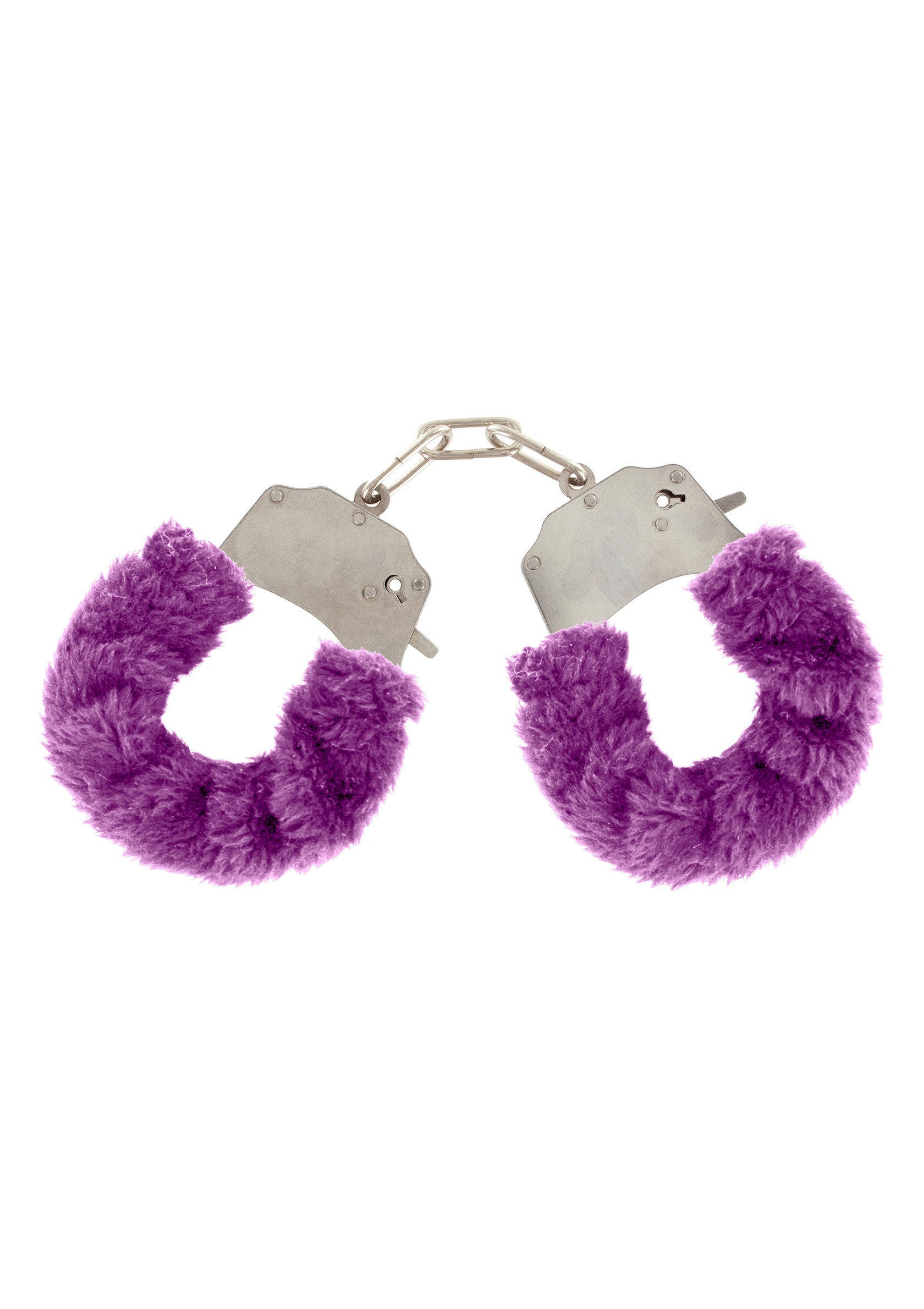 Menottes douces violettes pour un jeu coquin et amusant. Accessoires coquins et amusants.; Zachte, paarse handboeien voor speels plezier. Flirterige accessoires voor opwinding.; Purple fluffy handcuffs for playful fun. Flirty accessories for added excitement.