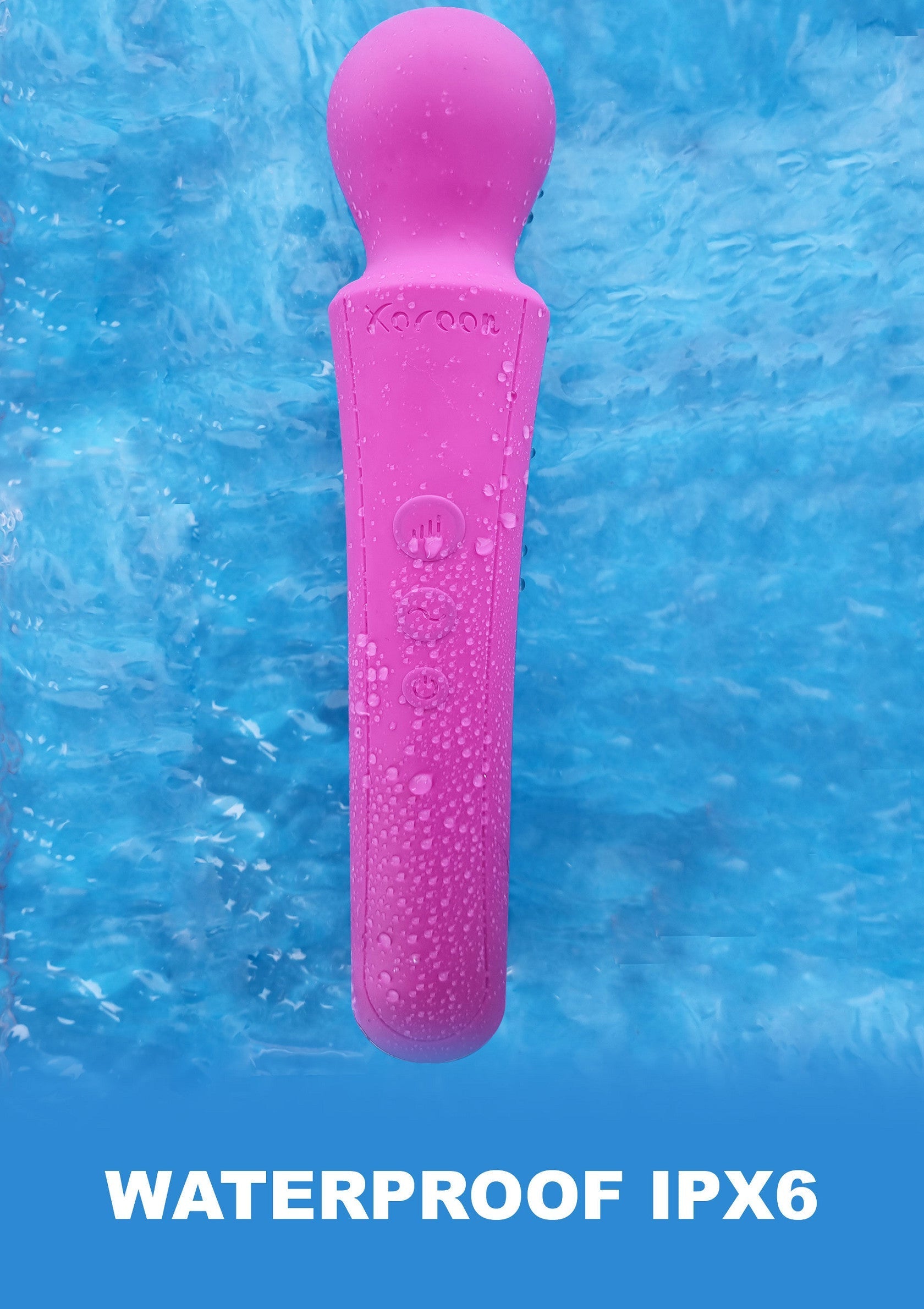 Vibromasseur rose étanche IPX6 pour une utilisation sous l'eau.; Roze waterdichte IPX6 stimulator voor gebruik onder water.; Pink waterproof IPX6 wand massager for use underwater.