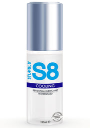 Lubrifiant personnel Stimul8 S8 Cooling à base d'eau pour une sensation rafraîchissante et agréable. Contenance 125ml.; Stimul8 S8 Cooling glijmiddel op waterbasis voor een verkoelend en aangenaam gevoel. Inhoud 125ml.; Stimul8 S8 Cooling personal lubricant waterbased for a refreshing and pleasurable sensation. Size 125ml.