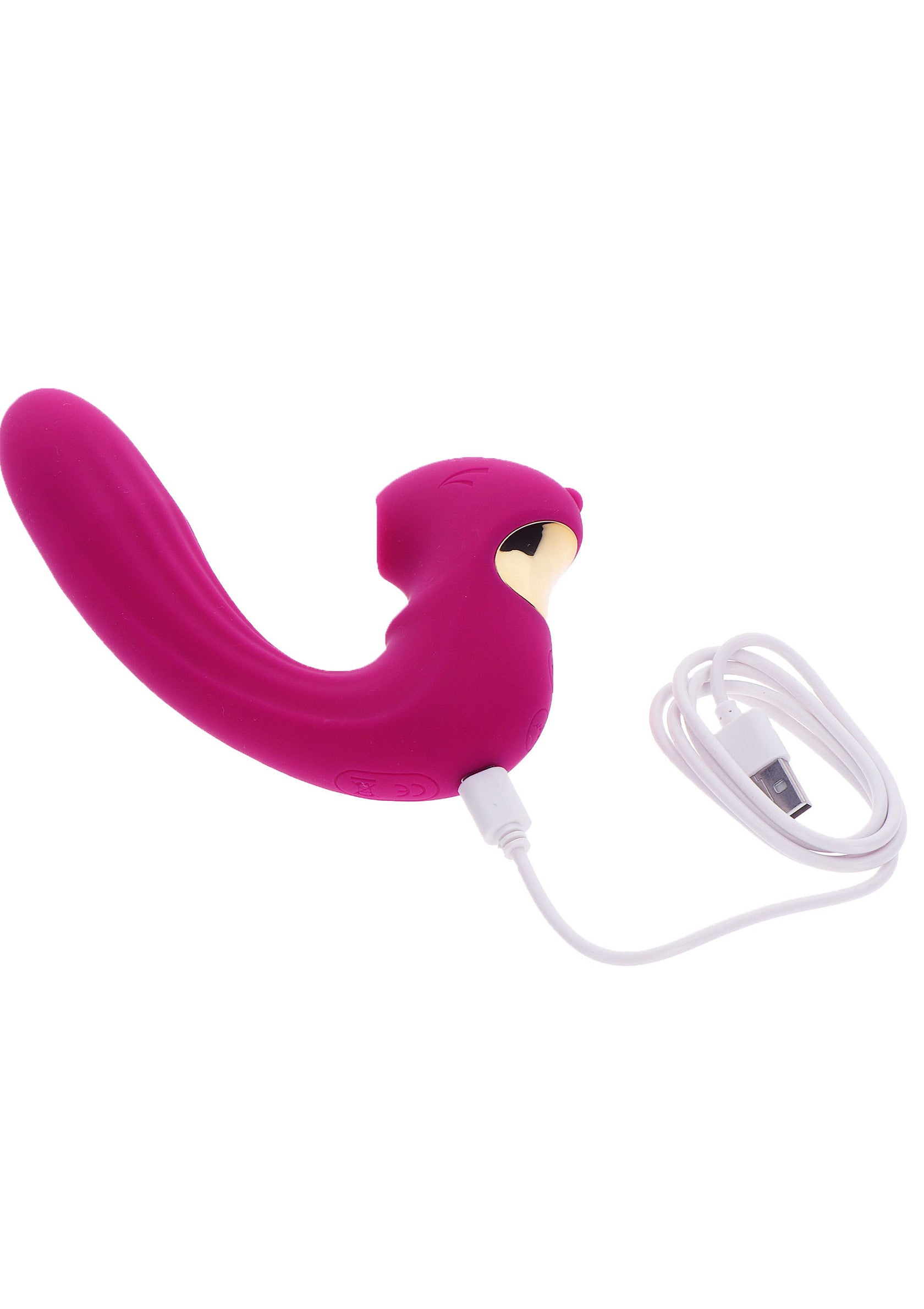 Vibromasseur rose avec câble de chargement USB pour le plaisir personnel.; Roze vibrator met USB-oplaadkabel voor persoonlijk plezier.; Pink vibrator with USB charging cable for personal pleasure.