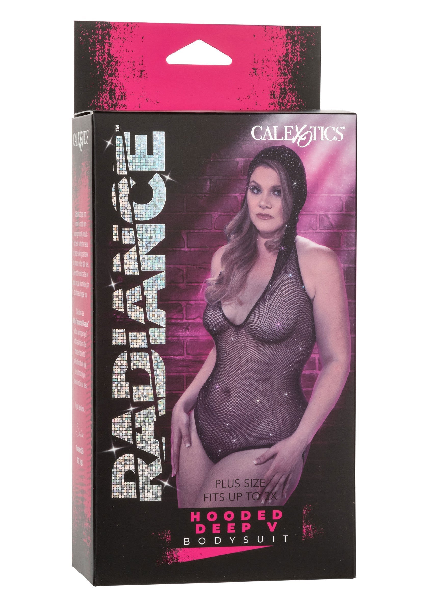 Body à capuche et décolleté en V 'Radiance' CalExotics. Lingerie sexy et glamour.; CalExotics 'Radiance' hooded V-hals bodysuit. Sexy en glamoureuze lingerie.; CalExotics 'Radiance' hooded deep V bodysuit. Sexy and glamorous lingerie.