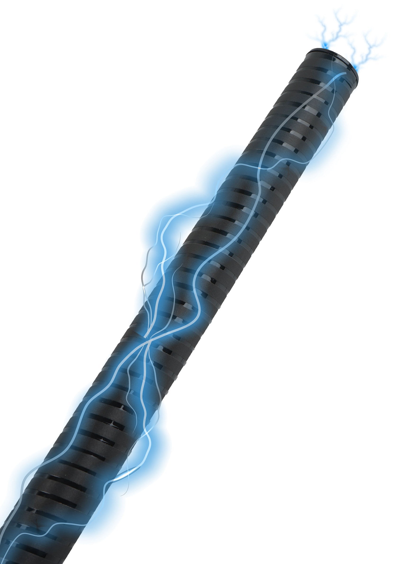 Bâton noir futuriste avec des éclairs bleus, parfait pour les accessoires cosplay et de fête. Illuminez votre style!; Futuristische zwarte stok met blauwe bliksemschichten, perfect voor cosplay en feestaccessoires. Verlicht je stijl!; Futuristic black rod with blue lightning bolts, perfect for cosplay and party props. Light up your style!