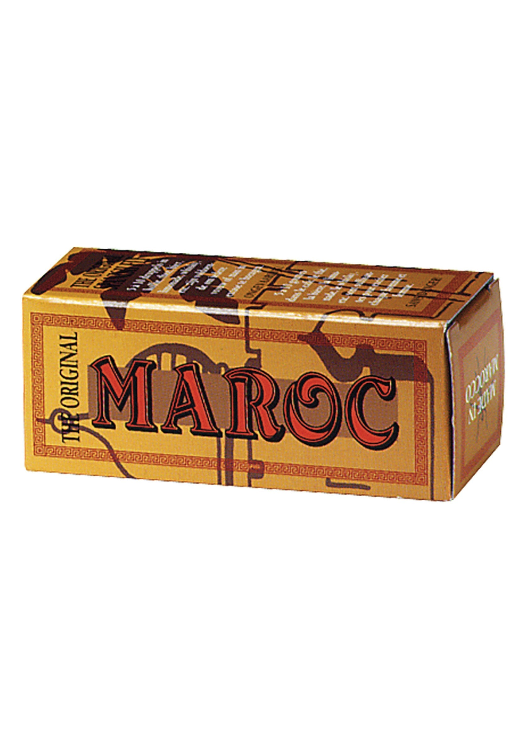 Boîte de marchandise du Maroc 'The Original' de couleur marron et or, idéal pour les amateurs de produits exotiques et authentiques.; Maroc 'The Original' merchandise doos in bruin en goud, ideaal voor liefhebbers van exotische en authentieke producten.; Maroc 'The Original' merchandise box in brown and gold, ideal for lovers of exotic and authentic products.