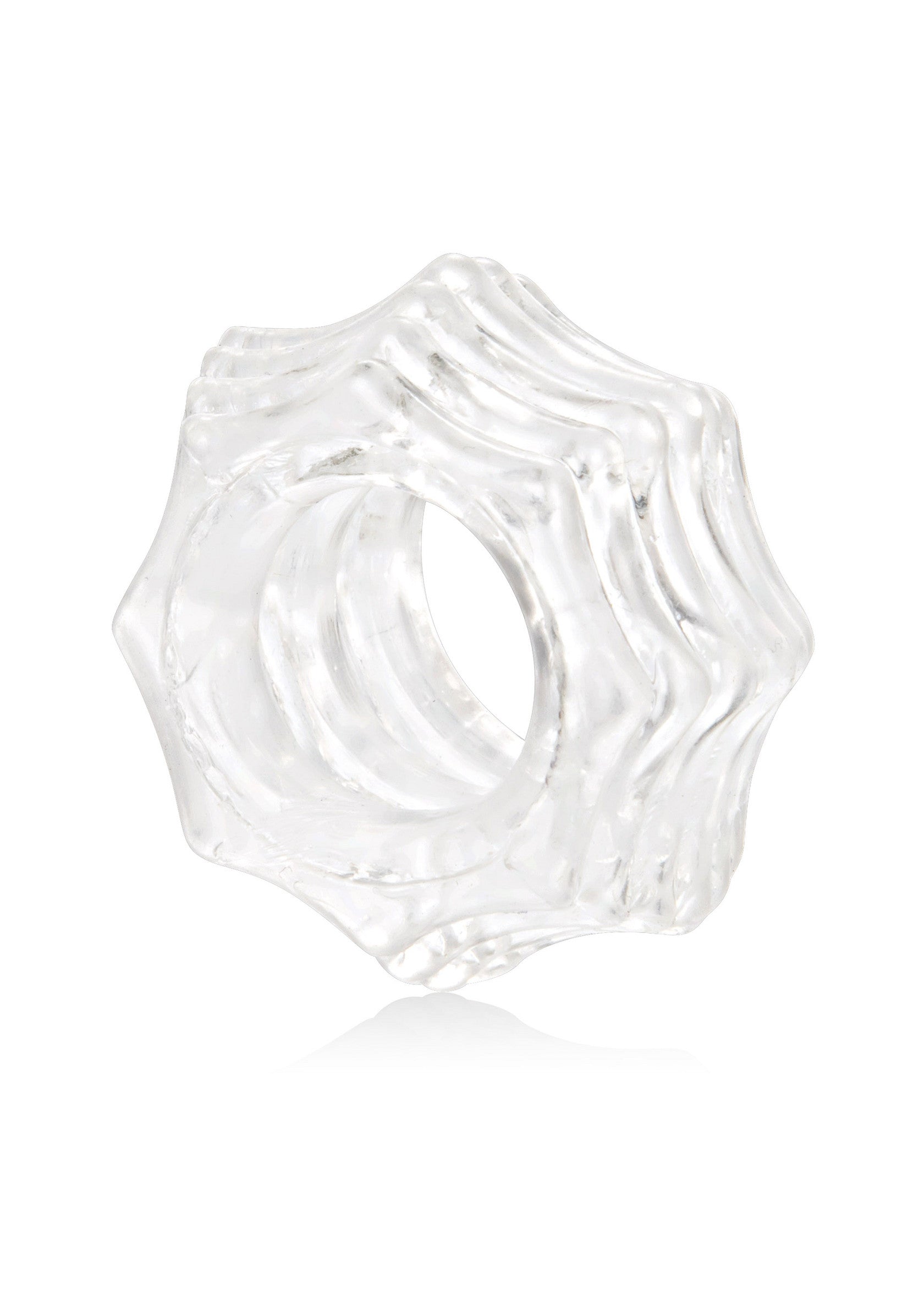 Anneau pénien texturé transparent pour plus de plaisir.; Transparante penisring met textuur voor extra plezier.; Clear textured penis ring for added pleasure.