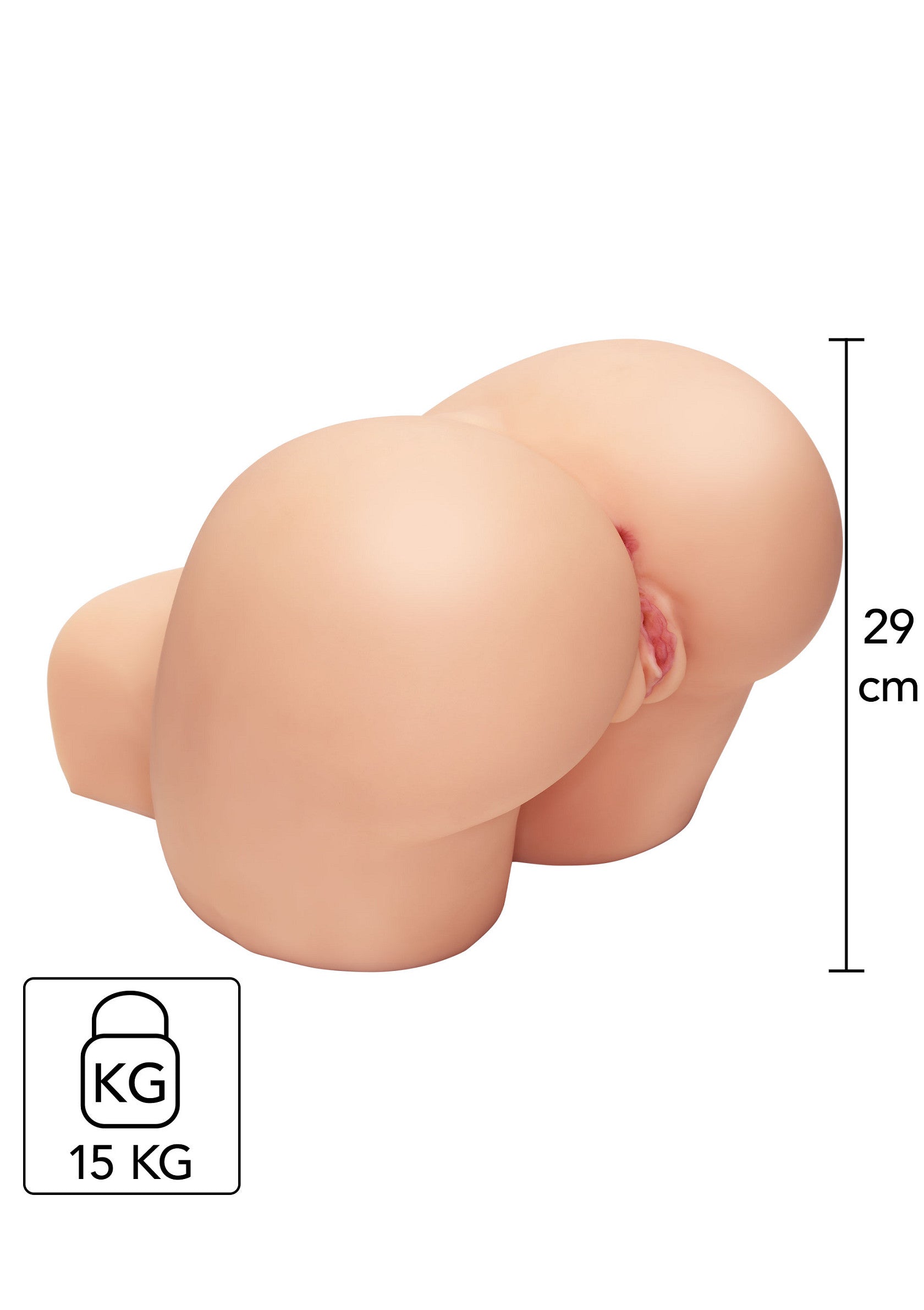 Fesses réalistes de 29 cm et 15 kg pour une expérience intime ultime.; Realistische billen van 29 cm en 15 kg voor de ultieme intieme ervaring.; Realistic butt, 29 cm & 15 kg, for the ultimate intimate experience.