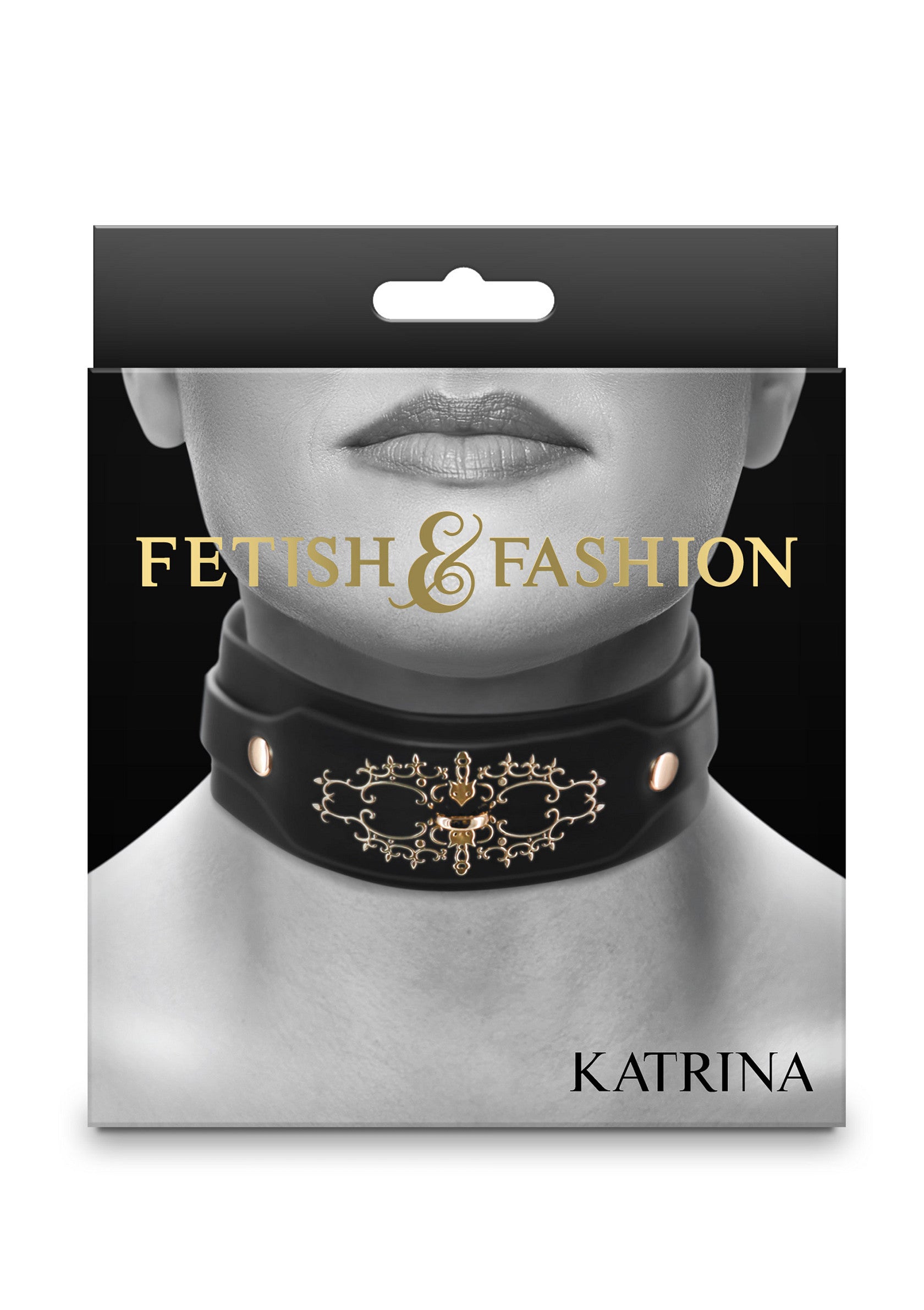 Collier Fetish & Fashion Katrina. Accessoire de mode audacieux pour une touche unique.; Katrina Fetish & Fashion choker. Een gewaagd modeaccessoire voor een unieke look.; Katrina Fetish & Fashion choker. A bold fashion accessory for a unique touch.