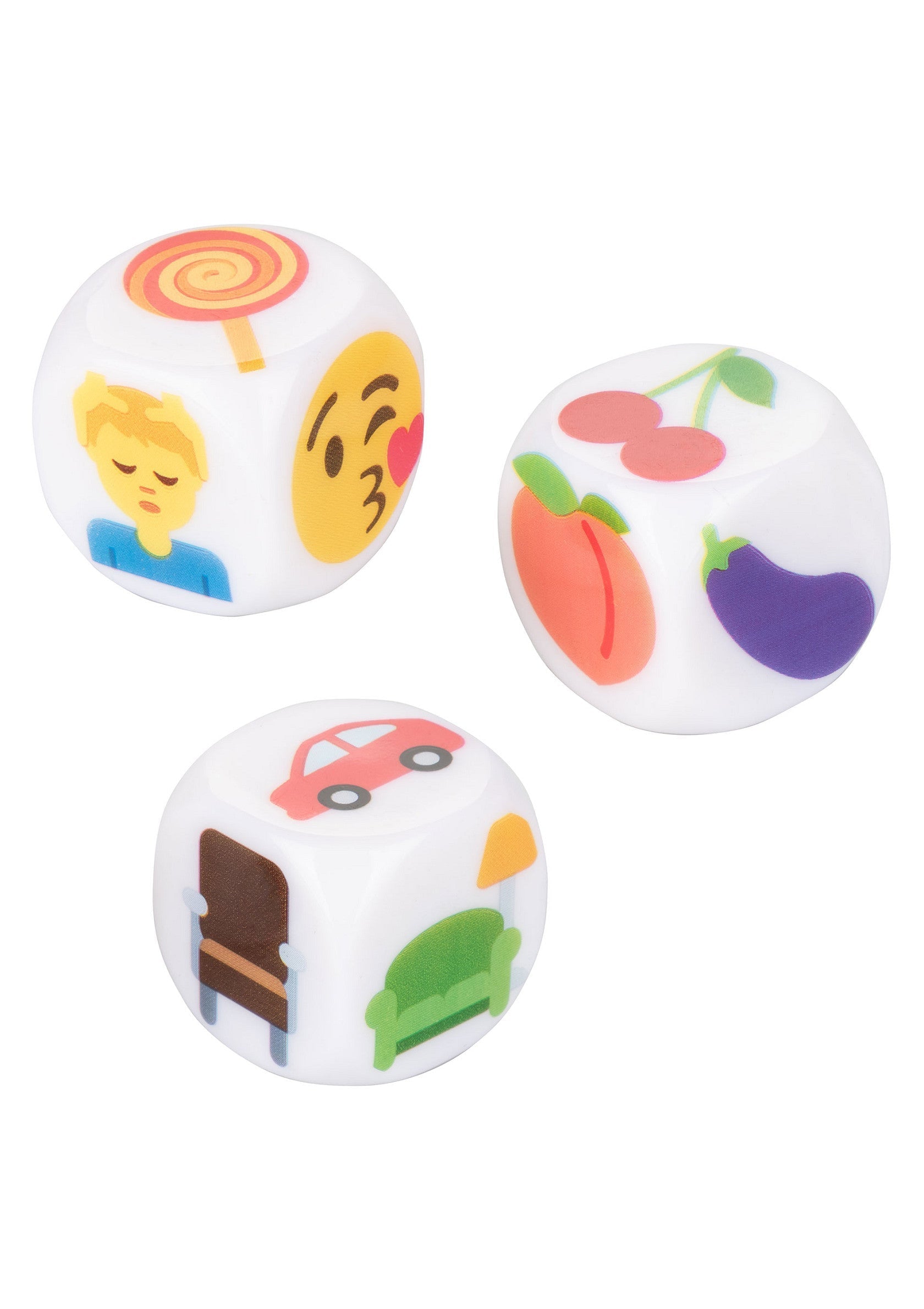 Ensemble de 3 dés ludiques avec des illustrations colorées, parfait pour les jeux de société et l'apprentissage des enfants.; Set van 3 speelse dobbelstenen met kleurrijke illustraties, perfect voor gezelschapsspellen en het leren van kinderen.; Set of 3 playful dice with colorful illustrations, perfect for board games and children's learning.