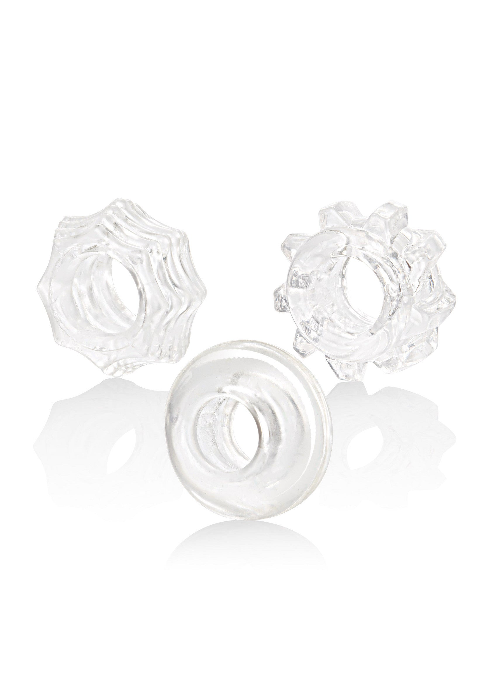 Ensemble d'anneaux péniens transparents pour plus de plaisir et de sensations.; Transparante penisring set voor extra plezier en sensatie.; Clear penis ring set for enhanced pleasure and sensation.
