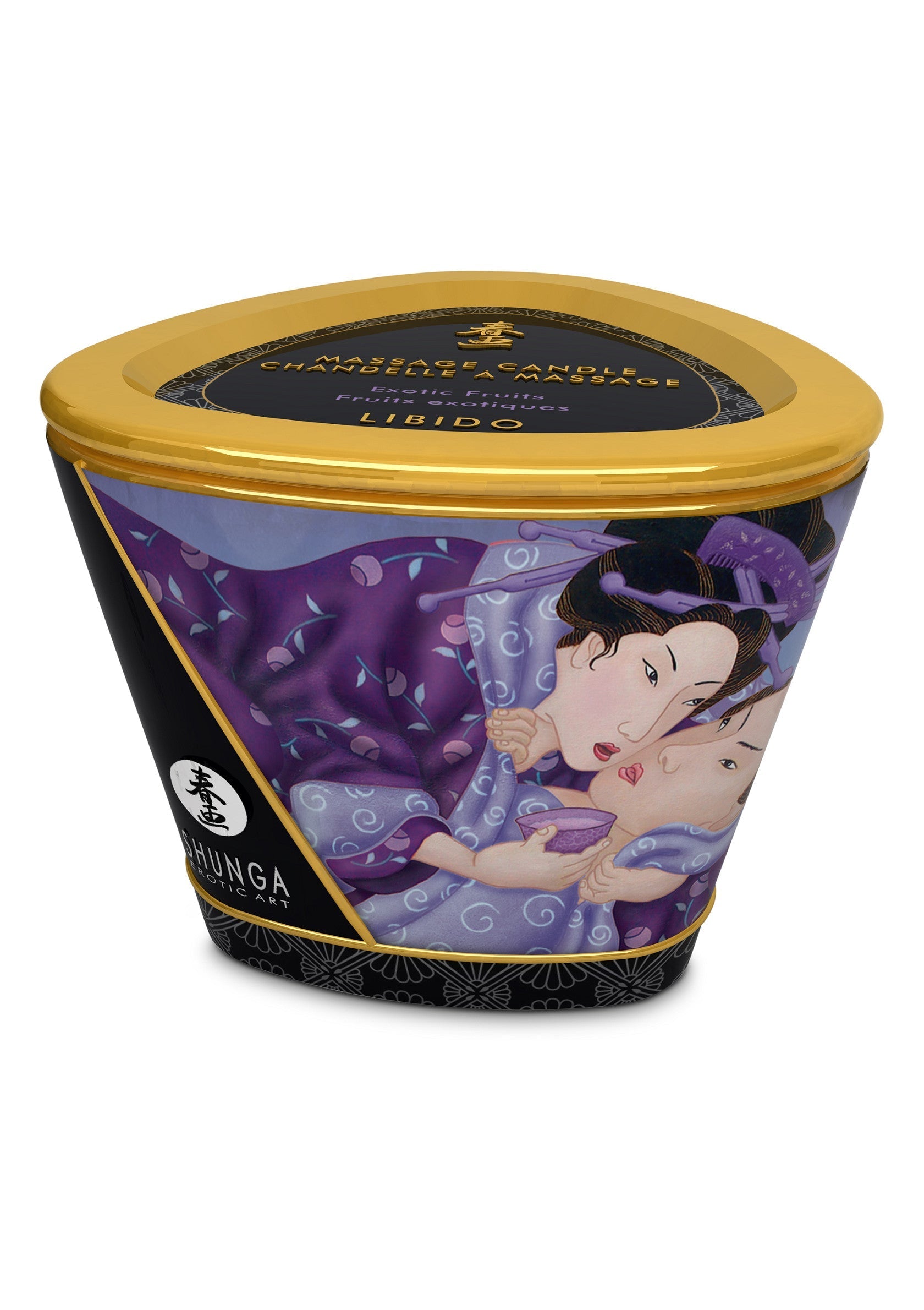 Bougie de massage Shunga Libido, pour des massages sensuels et érotiques. Parfum fruité, ambiance romantique assurée.; Shunga Libido massagekaars, voor sensuele en erotische massages. Fruitige geur, gegarandeerd een romantische sfeer.; Shunga Libido massage candle for sensual & erotic massages. Fruity scent, guaranteed romantic atmosphere.  