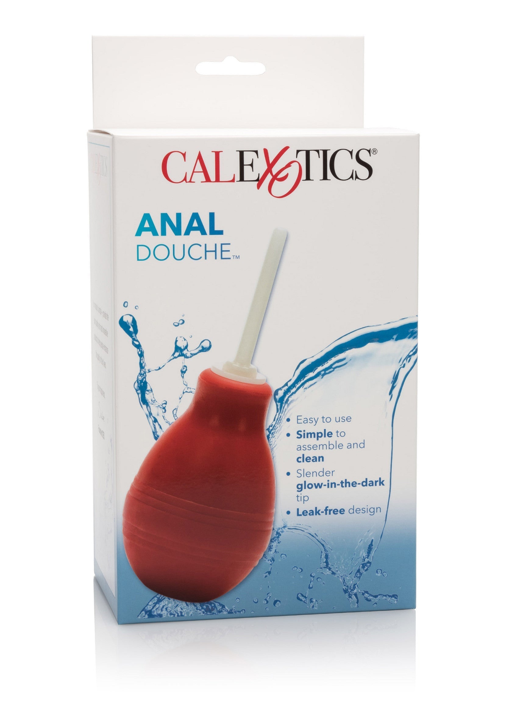 Poire à lavement anal CalExotics : facile à utiliser, à assembler et à nettoyer. Embout fin, phosphorescent et conception étanche.; CalExotics anale douche: gemakkelijk te gebruiken, te monteren en schoon te maken. Slanke, glow-in-the-dark tip en lekvrij ontwerp.; CalExotics anal douche: easy to use, assemble and clean. Slender, glow-in-the-dark tip and leak-free design. 