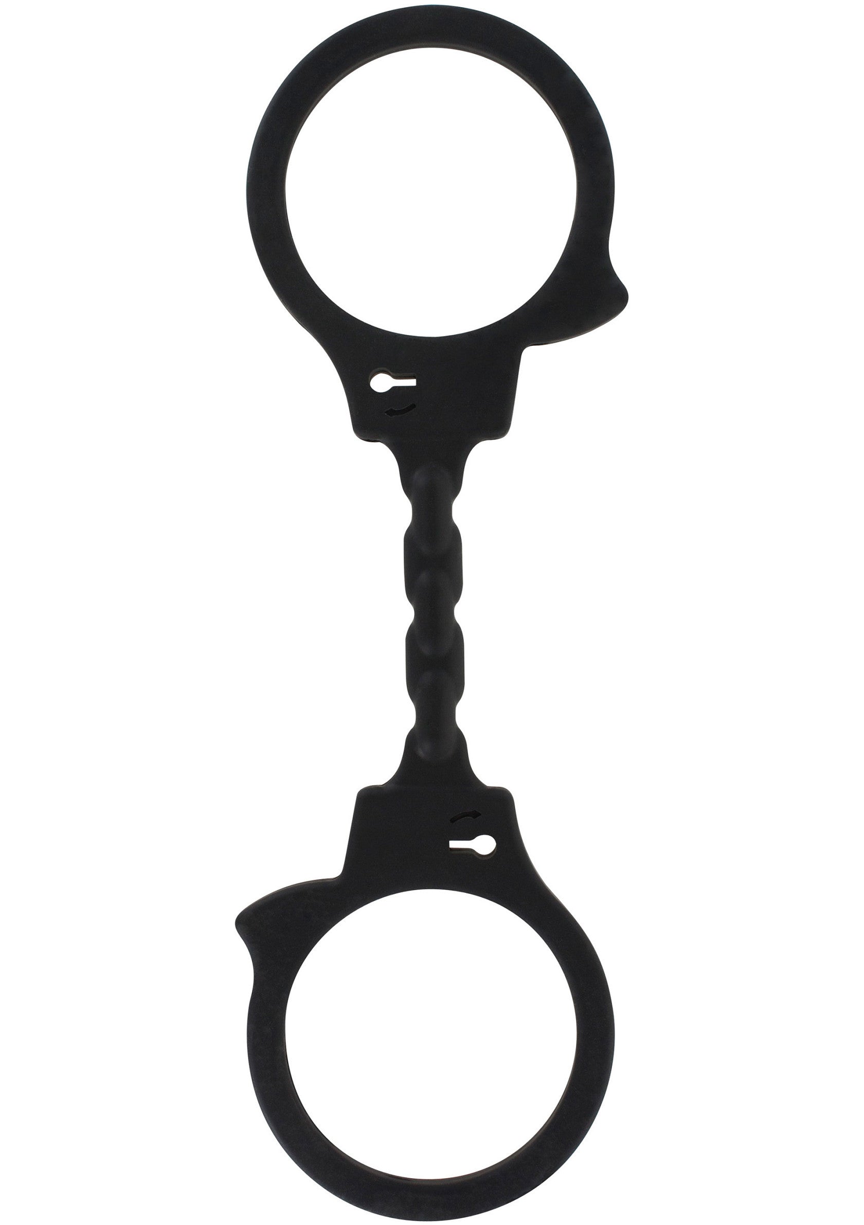 Menottes noires reliées pour jeux coquins et bondage. Accessoire érotique pour adultes. ; Zwarte handboeien aan elkaar voor stout spel en bondage. Erotisch accessoire voor volwassenen.; Black linked handcuffs for kinky play and bondage. Erotic adult accessory. 