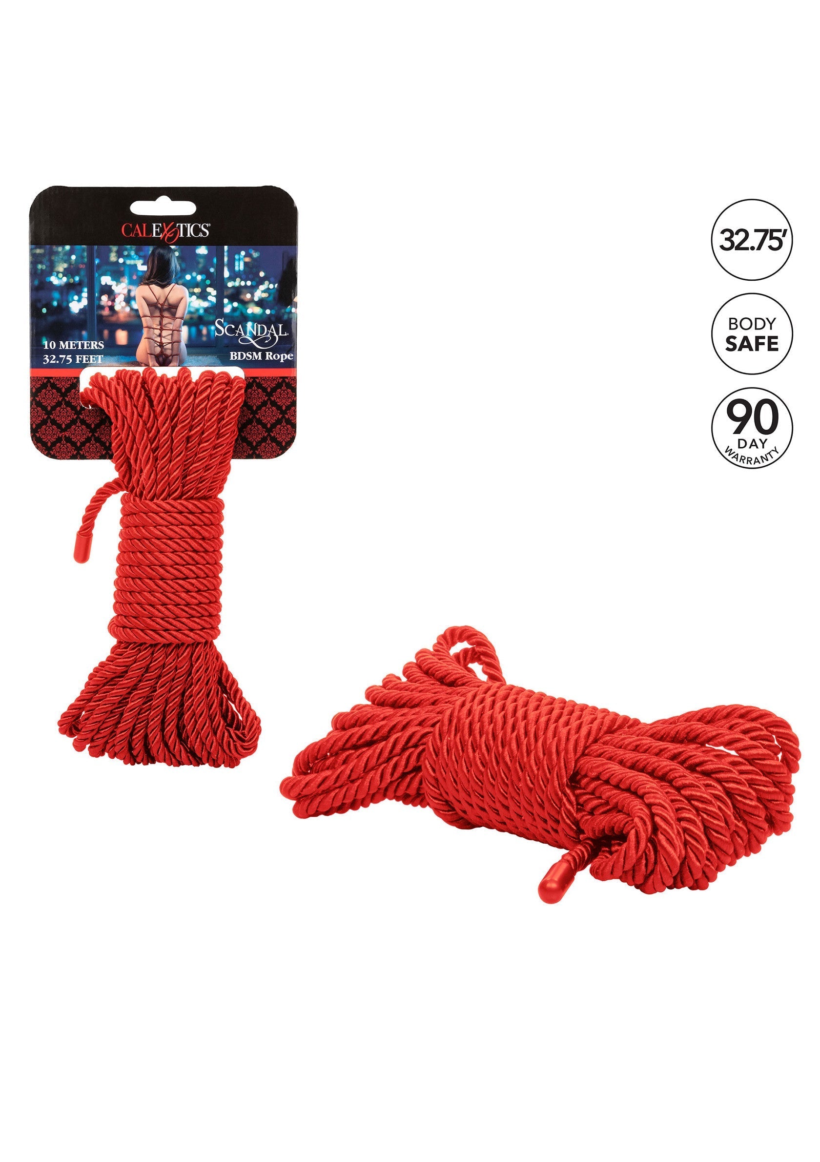Corde BDSM rouge 'Scandal' CalExotics, 10 mètres. Explorez le plaisir en toute sécurité! ; CalExotics 'Scandal' BDSM touw, rood, 10 meter. Veilige verkenning van plezier!; CalExotics 'Scandal' BDSM rope, red, 10 meters. Explore safe pleasure!