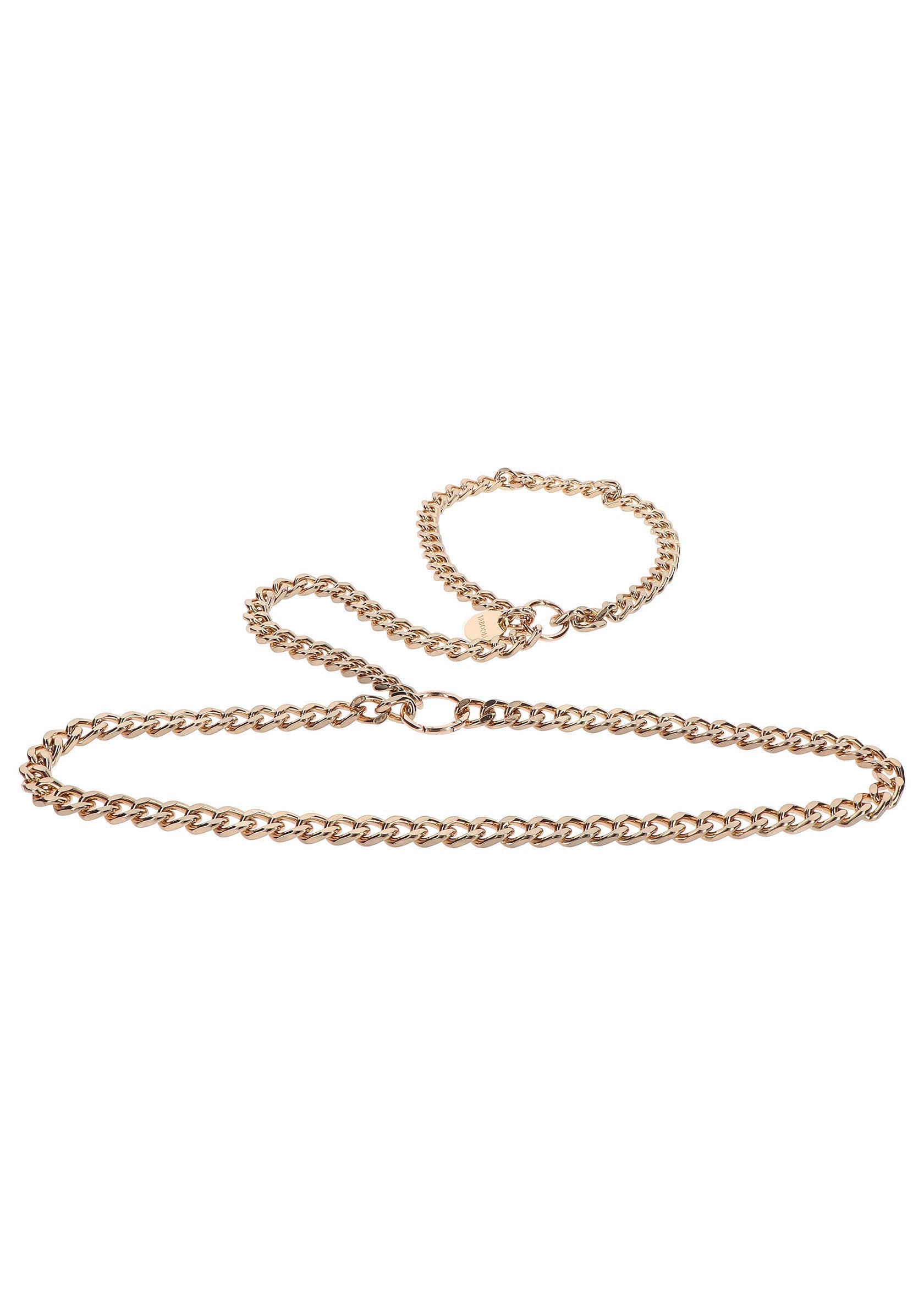 Ceinture chaîne dorée élégante. Accessoire de mode tendance pour sublimer votre silhouette.; Elegante gouden kettingriem. Trendy modeaccessoire om je silhouet te accentueren.; Elegant gold chain belt. Trendy fashion accessory to accentuate your silhouette.