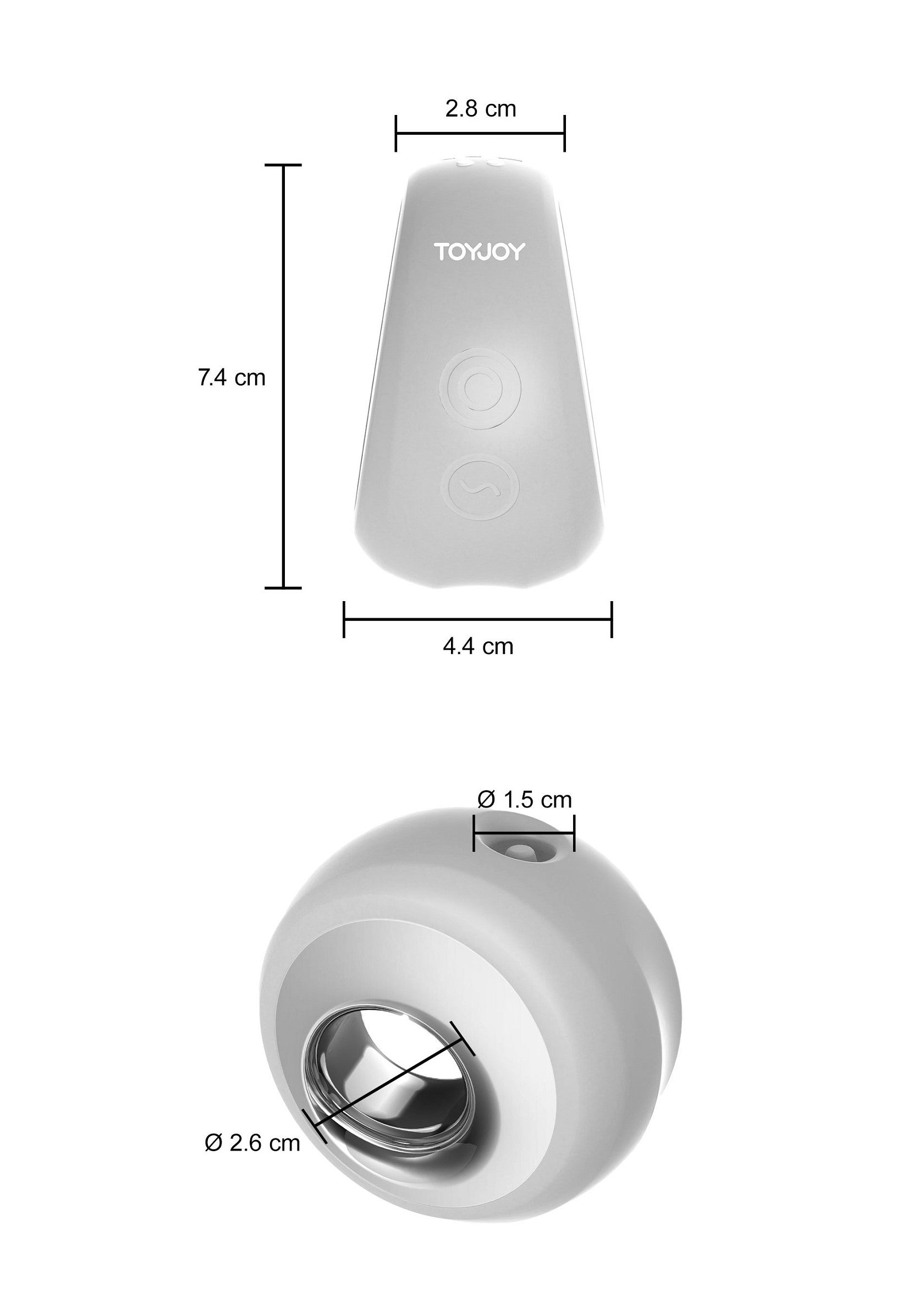 Dimensions détaillées d'un jouet pour adultes Toyjoy, avec télécommande. Spécifications techniques pour les acheteurs.; Gedetailleerde afmetingen van een Toyjoy speeltje voor volwassenen, met afstandsbediening. Technische specificaties voor kopers.; Detailed dimensions of a Toyjoy adult toy, with remote. Technical specifications for buyers.
