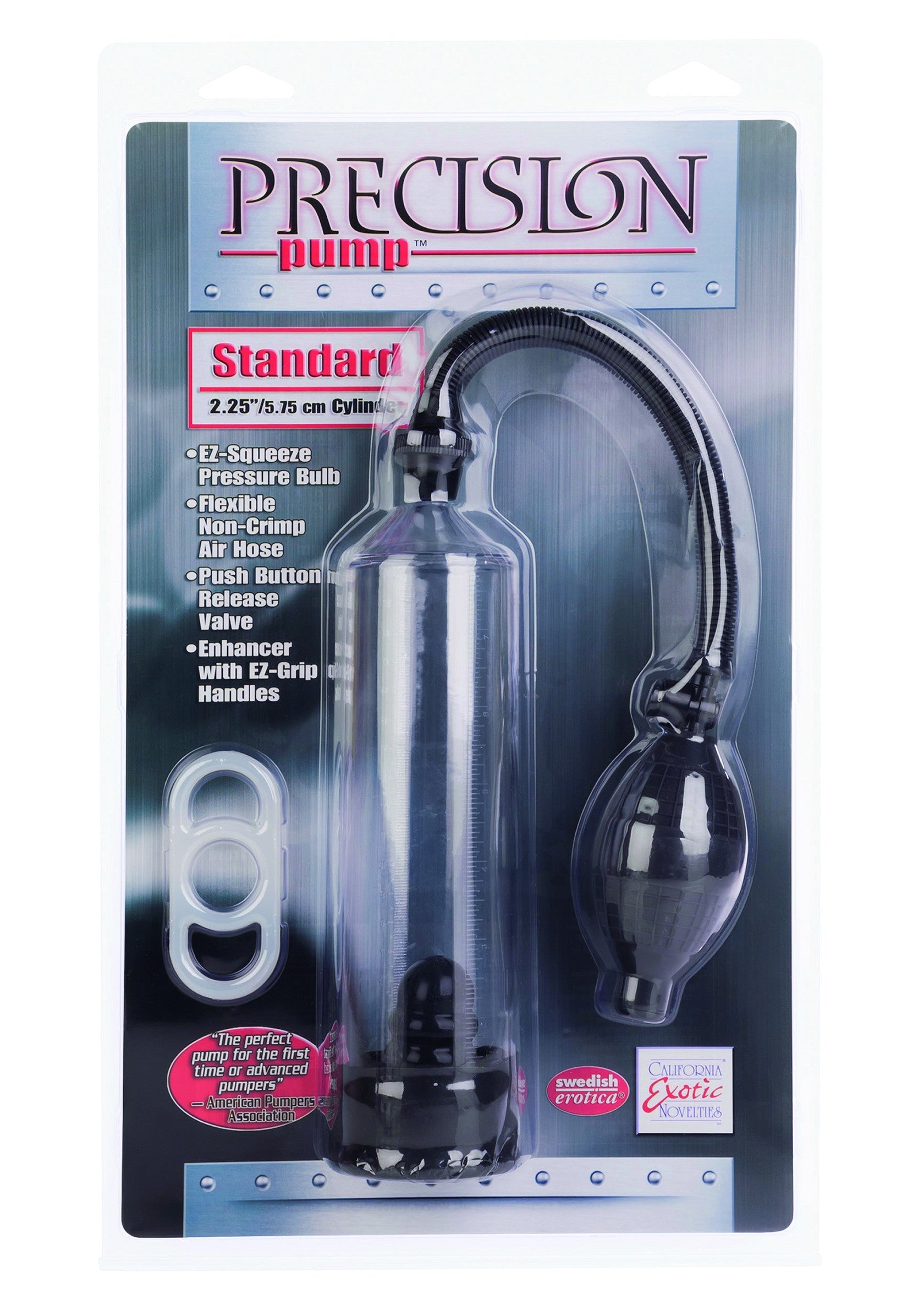 Pompe à pénis Precision Standard pour augmenter la taille et l'épaisseur. Facile à utiliser avec une poire de pression.; Precision Standard penis pomp voor het vergroten van de maat en dikte. Makkelijk te gebruiken met een drukbal.; Precision Standard penis pump for increasing size and thickness. Easy to use with a squeeze bulb.