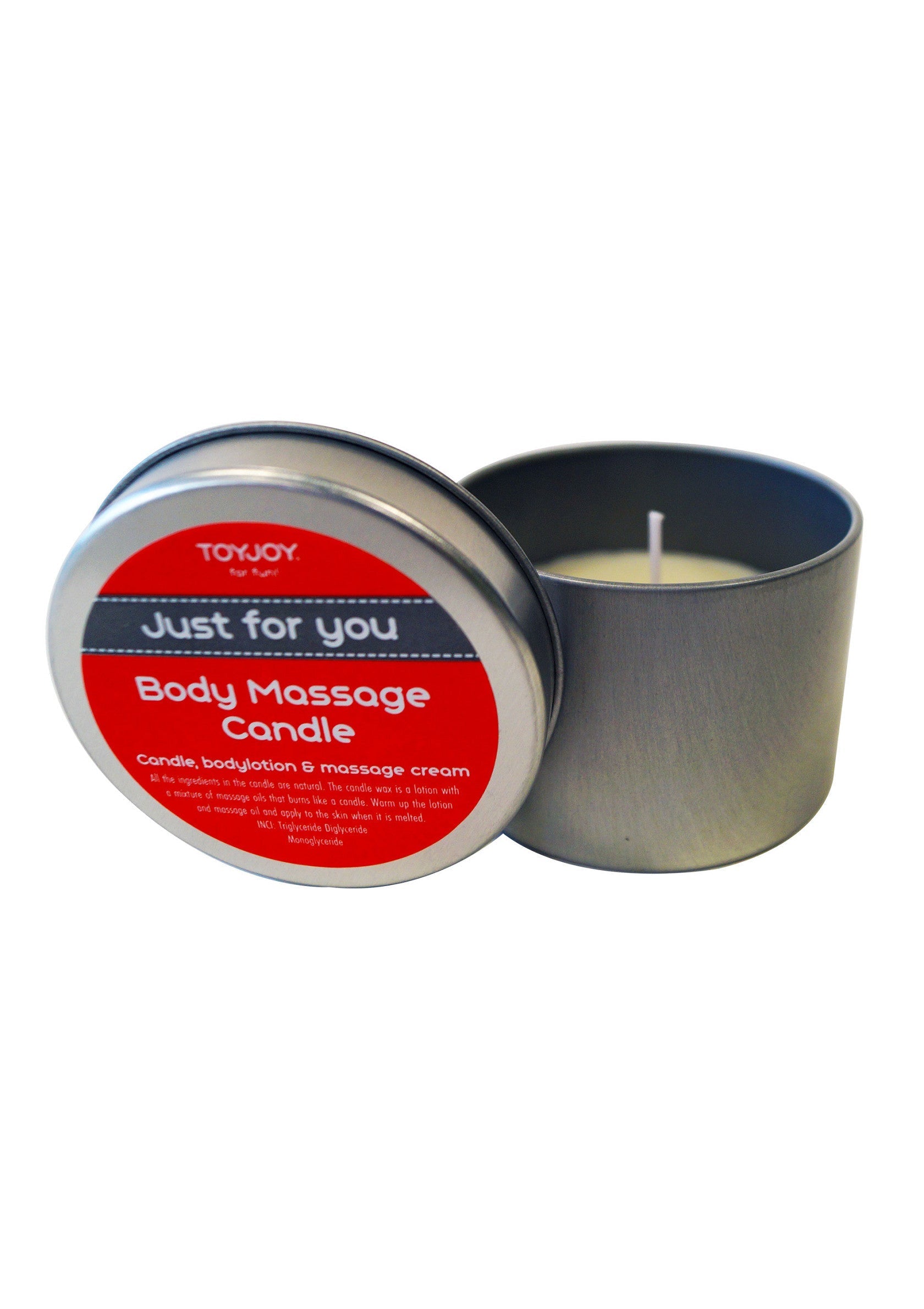 Bougie de massage pour le corps ToyJoy "Just for you". Bougie, lotion corporelle et crème de massage.; ToyJoy "Just for you" lichaamsmassagekaars. Kaars, bodylotion en massagecrème.; ToyJoy "Just for you" body massage candle. Candle, body lotion and massage cream.