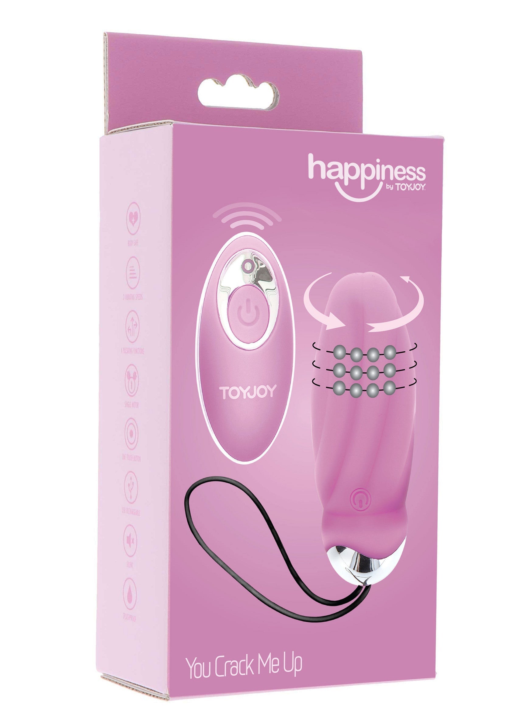 Happiness de Toyjoy, vibromasseur rose avec télécommande sans fil. Pour un plaisir intense et varié.; Happiness van Toyjoy, roze vibrator met draadloze afstandsbediening. Voor intens en gevarieerd genot.; Happiness by Toyjoy, pink vibrator with wireless remote. For intense and varied pleasure.