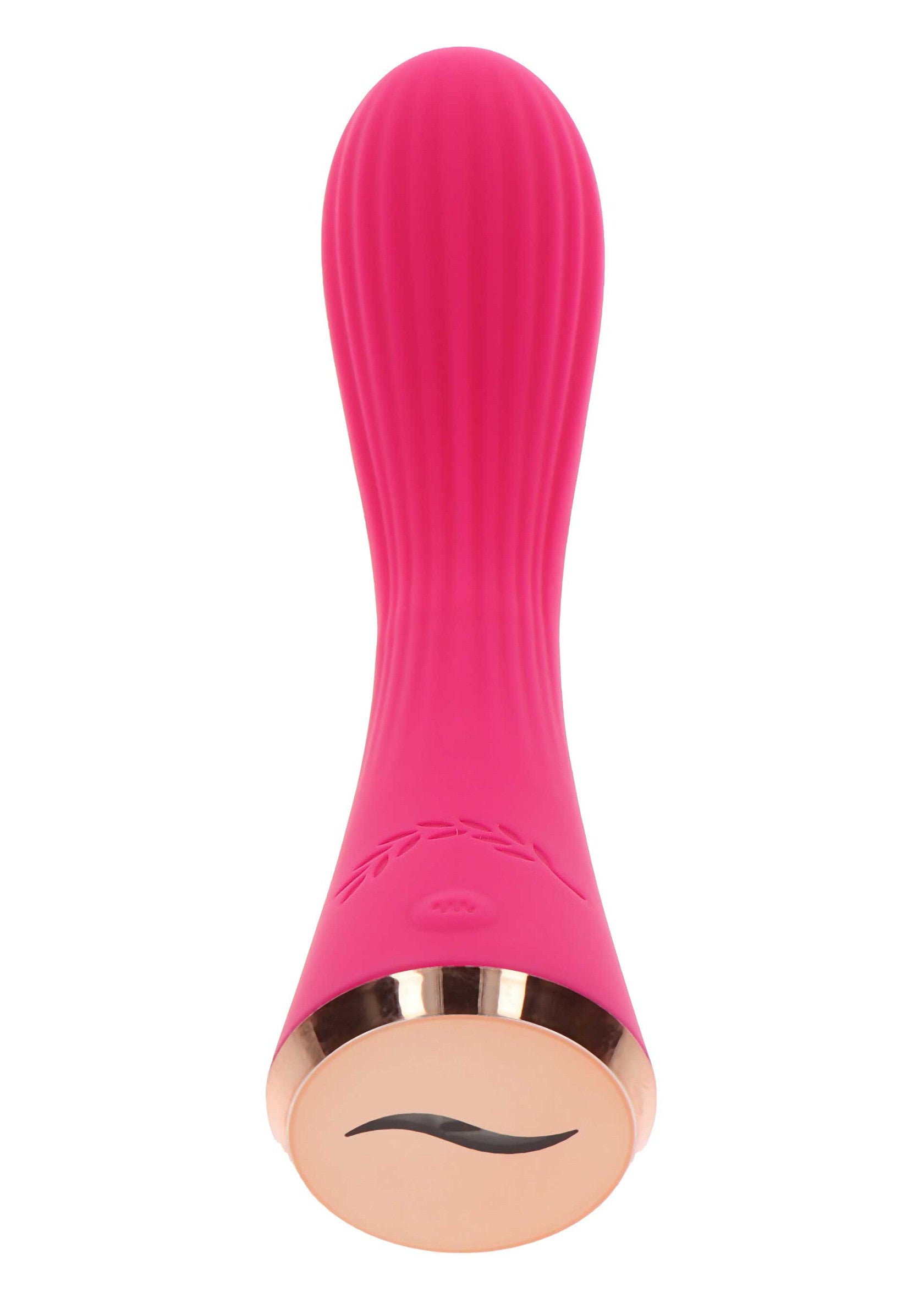Vibromasseur rose vibrant avec détails dorés pour une expérience sensuelle.; Vibrerende roze vibrator met gouden accenten voor een sensuele ervaring.; Vibrating pink vibrator with gold details for a sensual experience.