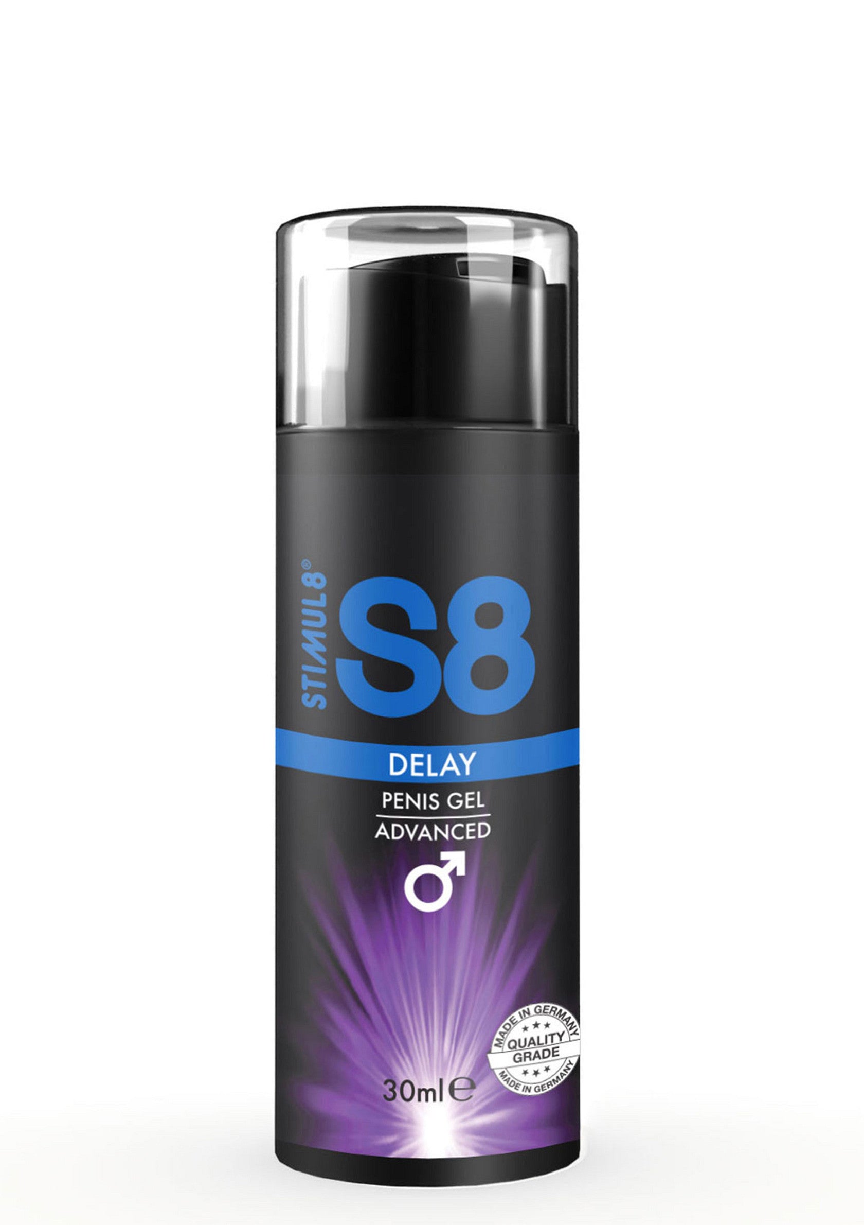 Gel pénien retardant S8 pour prolonger le plaisir. Formule avancée pour une performance accrue. 30ml.; S8 Delay Penis Gel voor langdurig genot. Geavanceerde formule voor betere prestaties. 30ml.; S8 Delay Penis Gel for extended pleasure. Advanced formula for enhanced performance. 30ml.