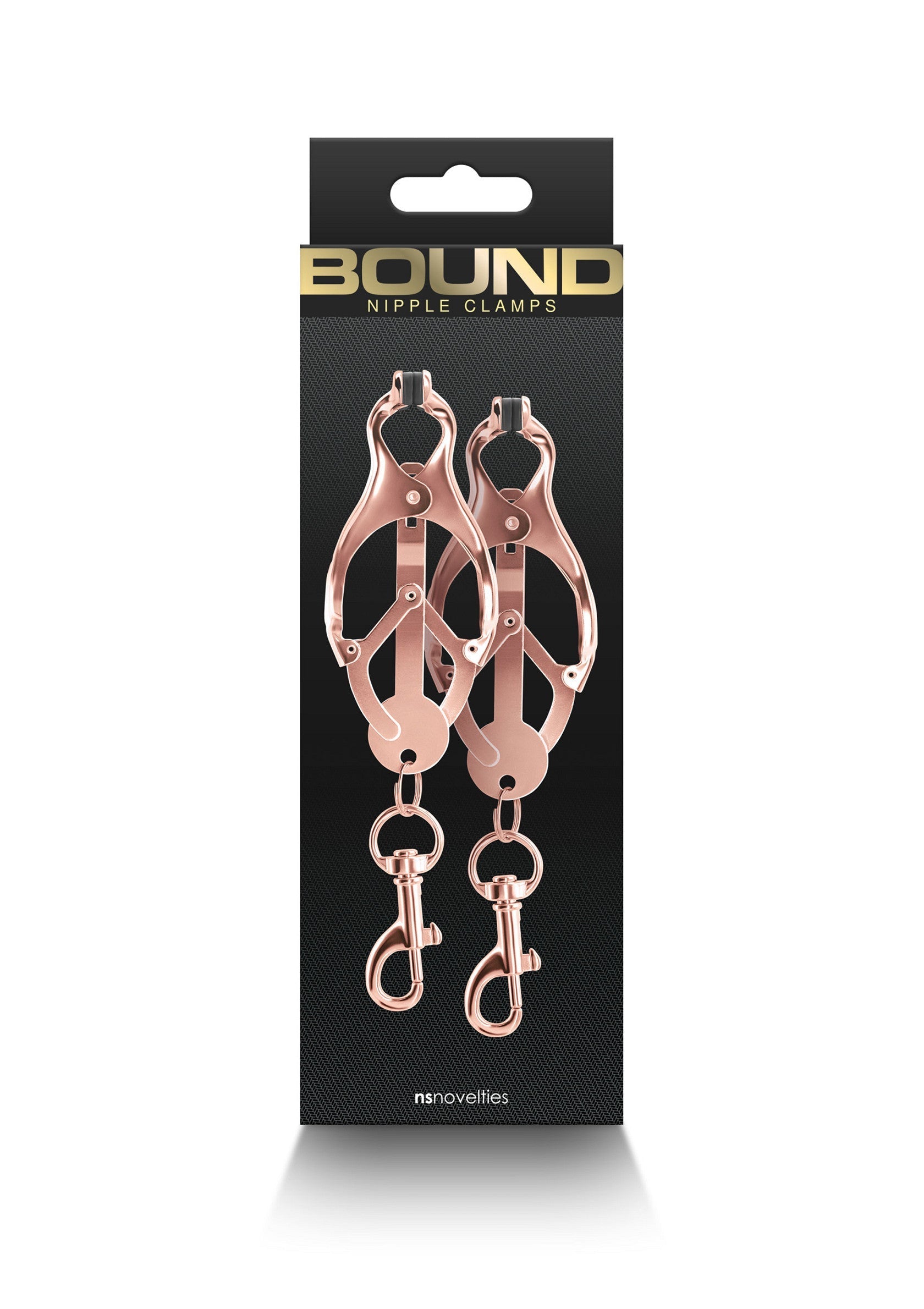 Pinces à tétons BOUND pour une expérience sensuelle intense. Accessoires de qualité pour le plaisir et la domination.; BOUND tepelklemmen voor een intense sensuele ervaring. Kwaliteitsaccessoires voor plezier en dominantie.; BOUND nipple clamps for intense sensual experience. Quality accessories for pleasure and dominance.