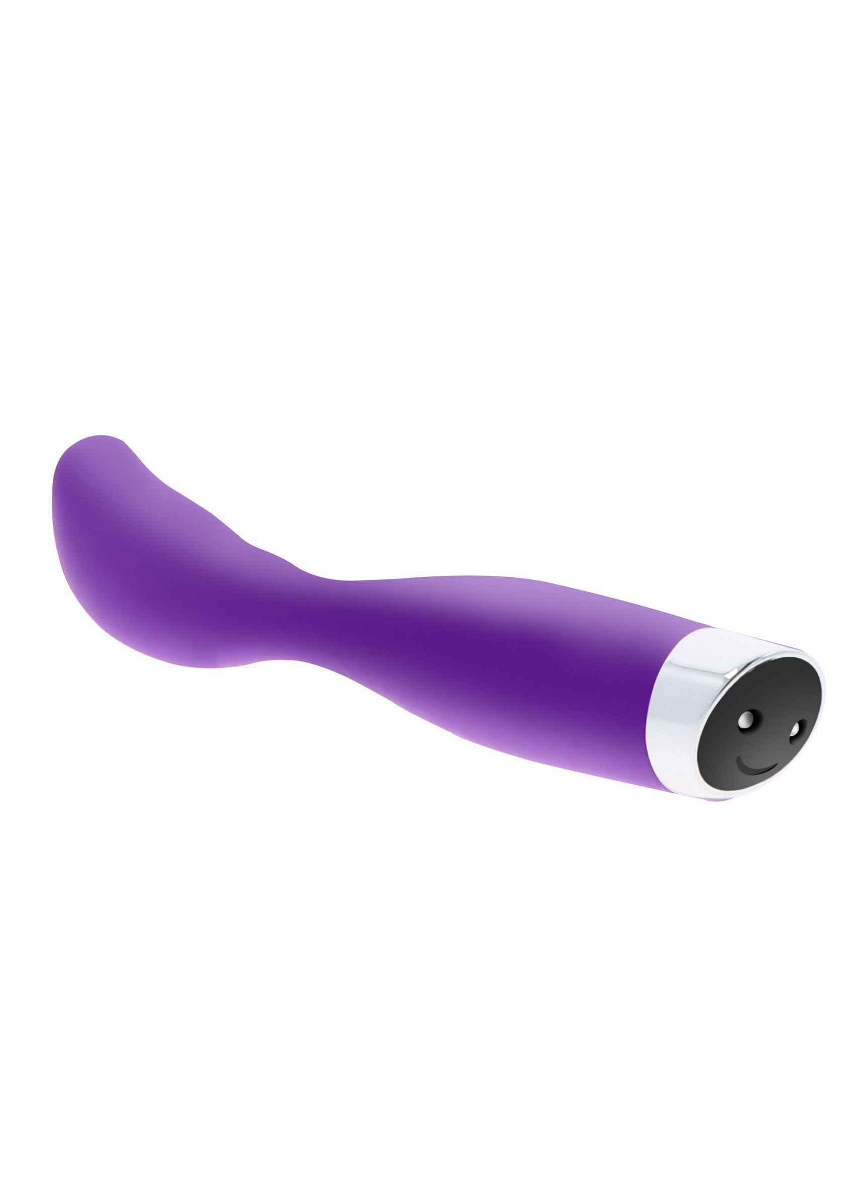 Vibrateur violet élégant avec embout souriant pour le plaisir intime.; Elegante paarse vibrator met lachend uiteinde voor intiem plezier.; Sleek purple vibrator with smiling tip for intimate pleasure.