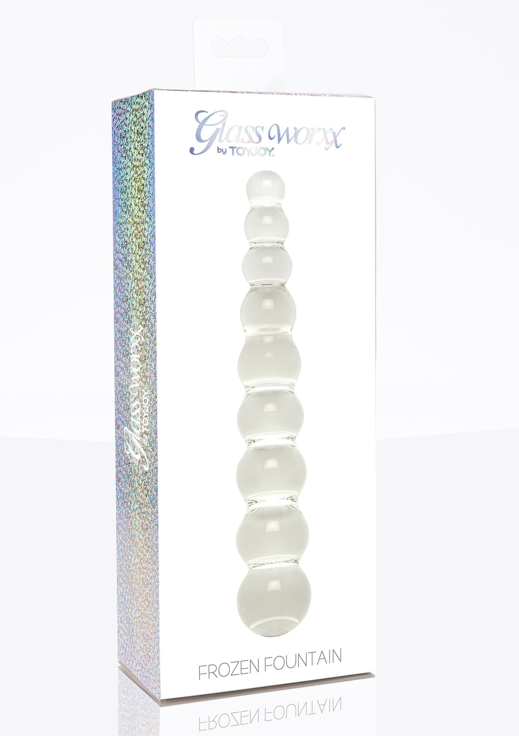 Glassworxx Frozen Fountain, plaisir glacé garanti. Découvrez ce sextoy en verre pour une expérience unique et sensuelle.; Glassworxx Frozen Fountain, gegarandeerd ijskoud plezier. Ontdek deze glazen seksspeeltje voor een unieke en sensuele ervaring.; Glassworxx Frozen Fountain. Experience icy pleasure with this glass sex toy for a unique, sensual experience.