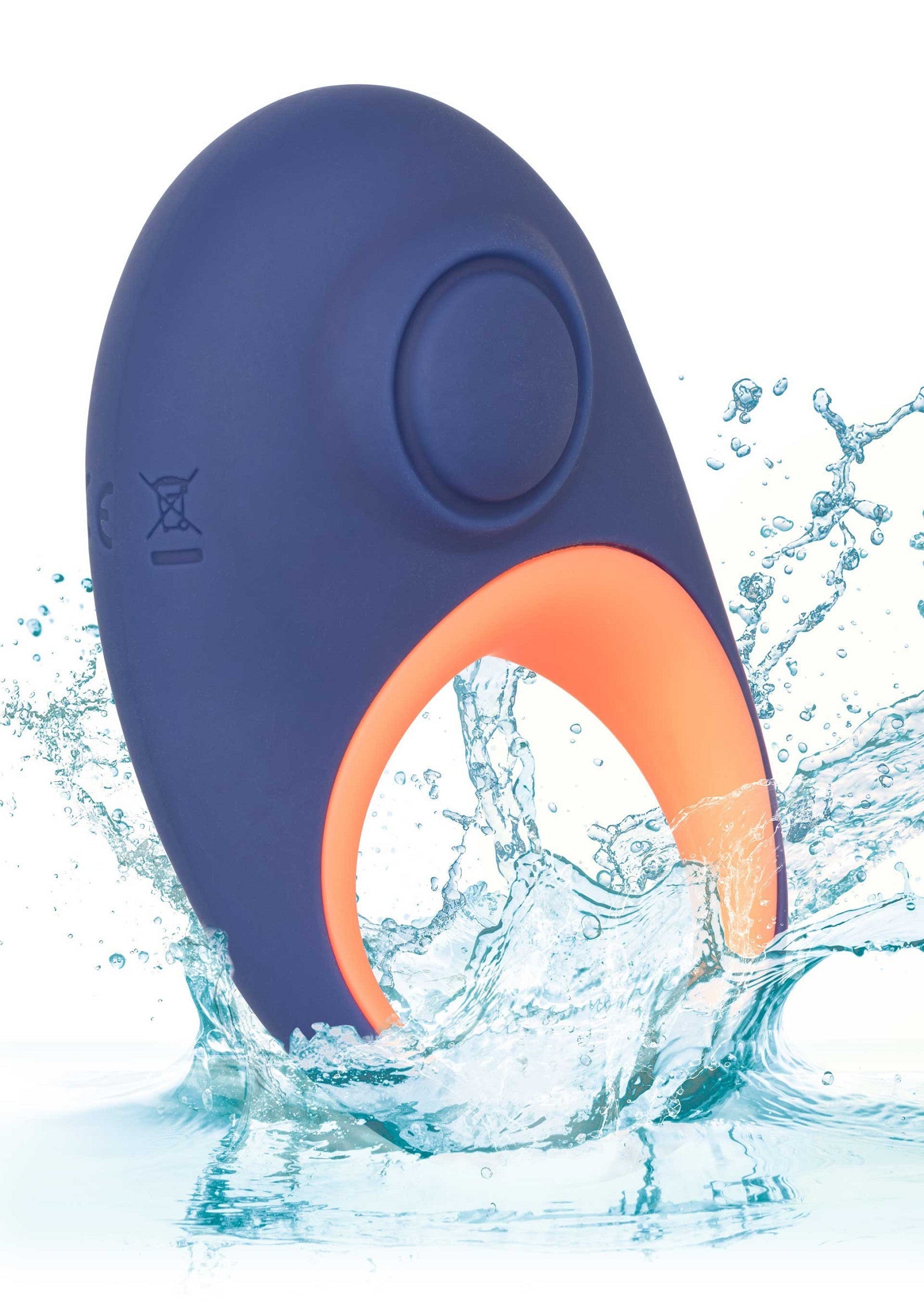 Vibromasseur bleu et orange étanche pour une expérience sensuelle aquatique.; Waterdichte blauw-oranje vibrator voor een sensuele, natte ervaring.; Waterproof blue and orange vibrator for a sensual, aquatic experience.