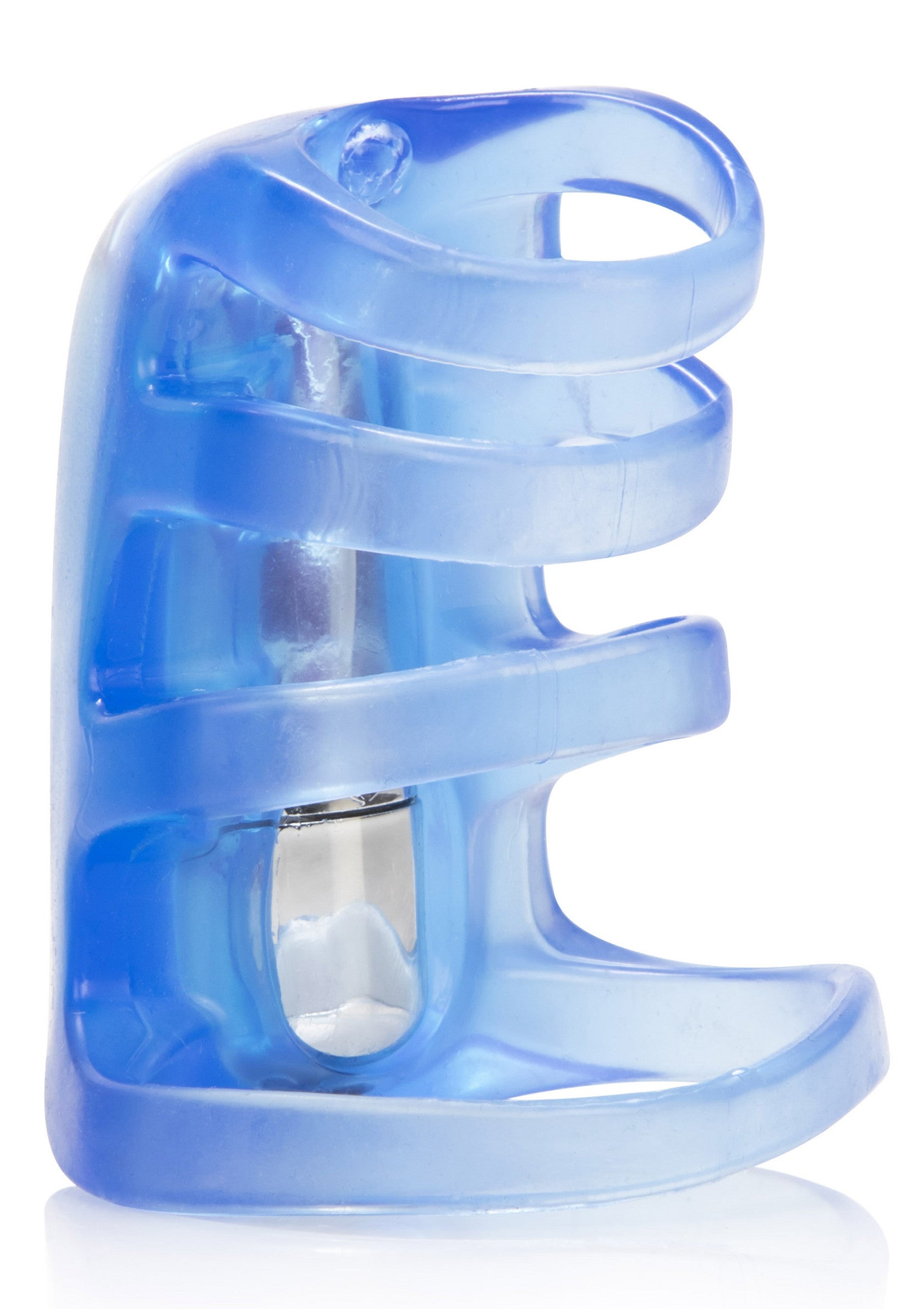 Jouet érotique masculin bleu transparent pour plaisir intime.; Transparant blauw mannelijk speeltje voor intiem genot.; Transparent blue male toy for intimate pleasure.
