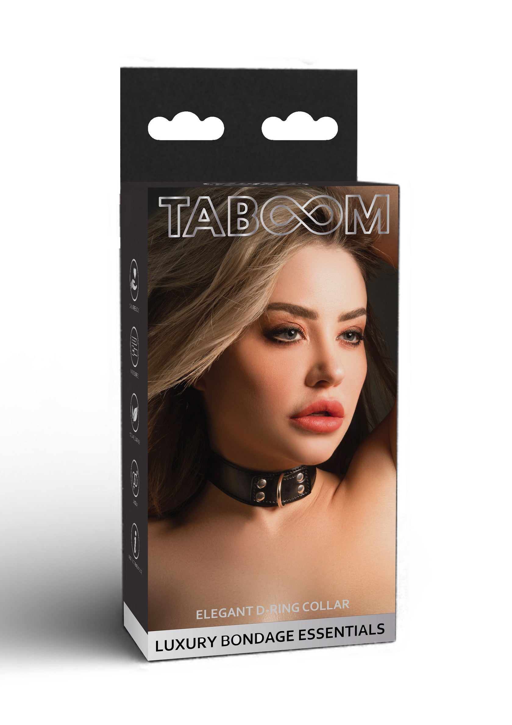 Taboom élégant collier d-ring. Découvrez nos accessoires de bondage de luxe pour pimenter votre vie amoureuse. ; Taboom elegante d-ring halsband. Ontdek onze luxe bondage accessoires om je liefdesleven op te fleuren.; Taboom elegant d-ring collar. Discover our luxury bondage accessories to spice up your love life.