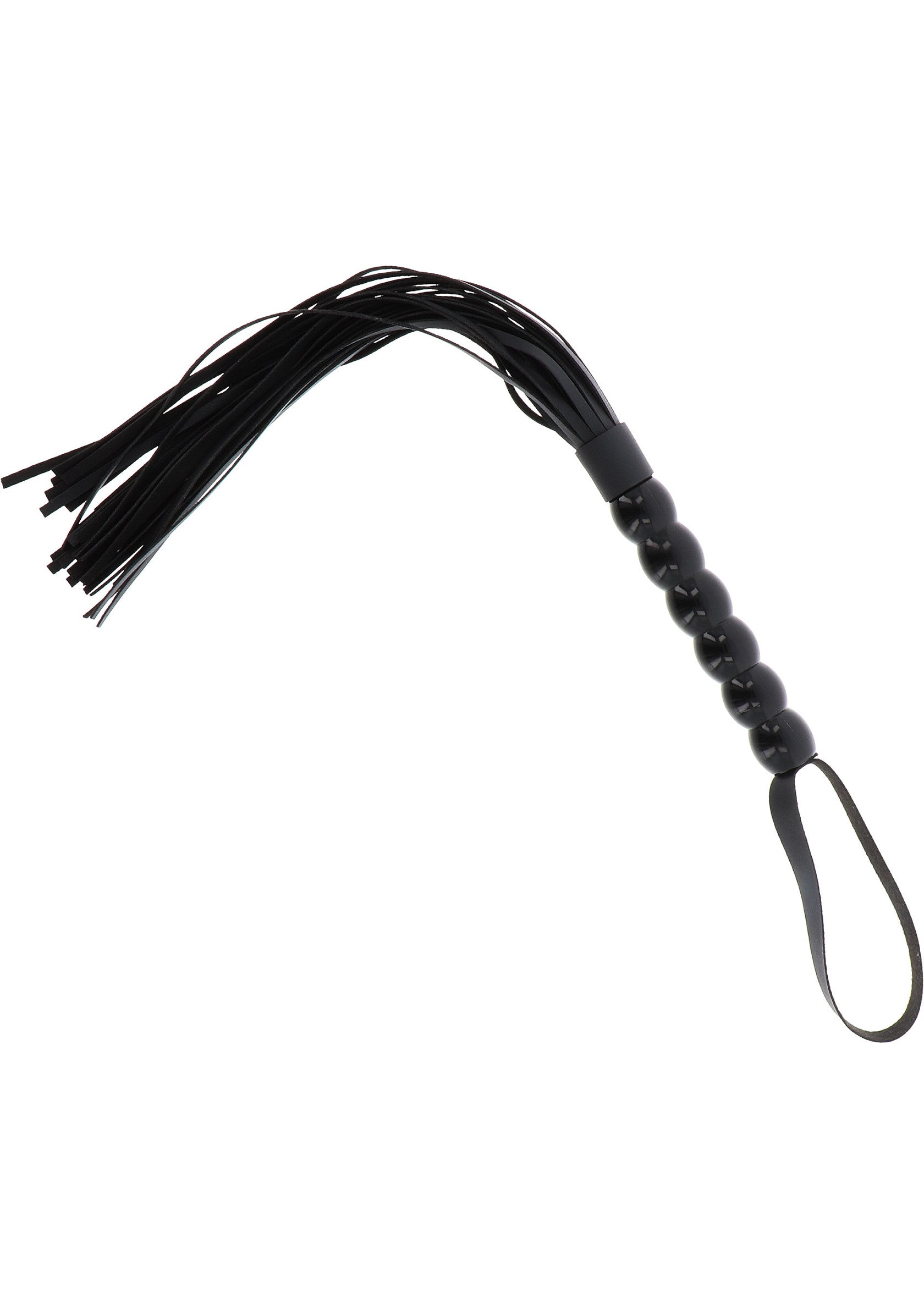 Cravache noire à franges pour jeux coquins. Accessoire de domination et soumission.; Zwarte zwepen kwast voor ondeugende spelletjes. Accessoire voor dominantie en onderwerping.; Black fringe flogger for kinky games. Accessory for domination and submission.