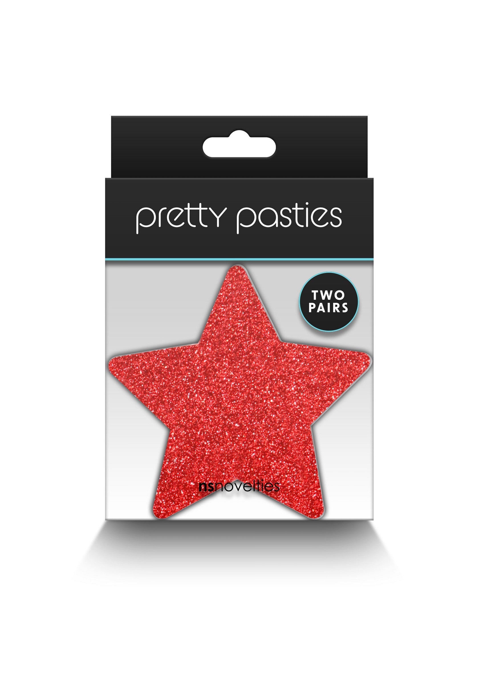Cache-tétons Pretty Pasties en forme d'étoile rouge pailletée, deux paires incluses.; Pretty Pasties tepelbedekkers met rode glitter ster, twee paar inbegrepen.; Pretty Pasties nipple covers featuring a red glitter star, two pairs included.