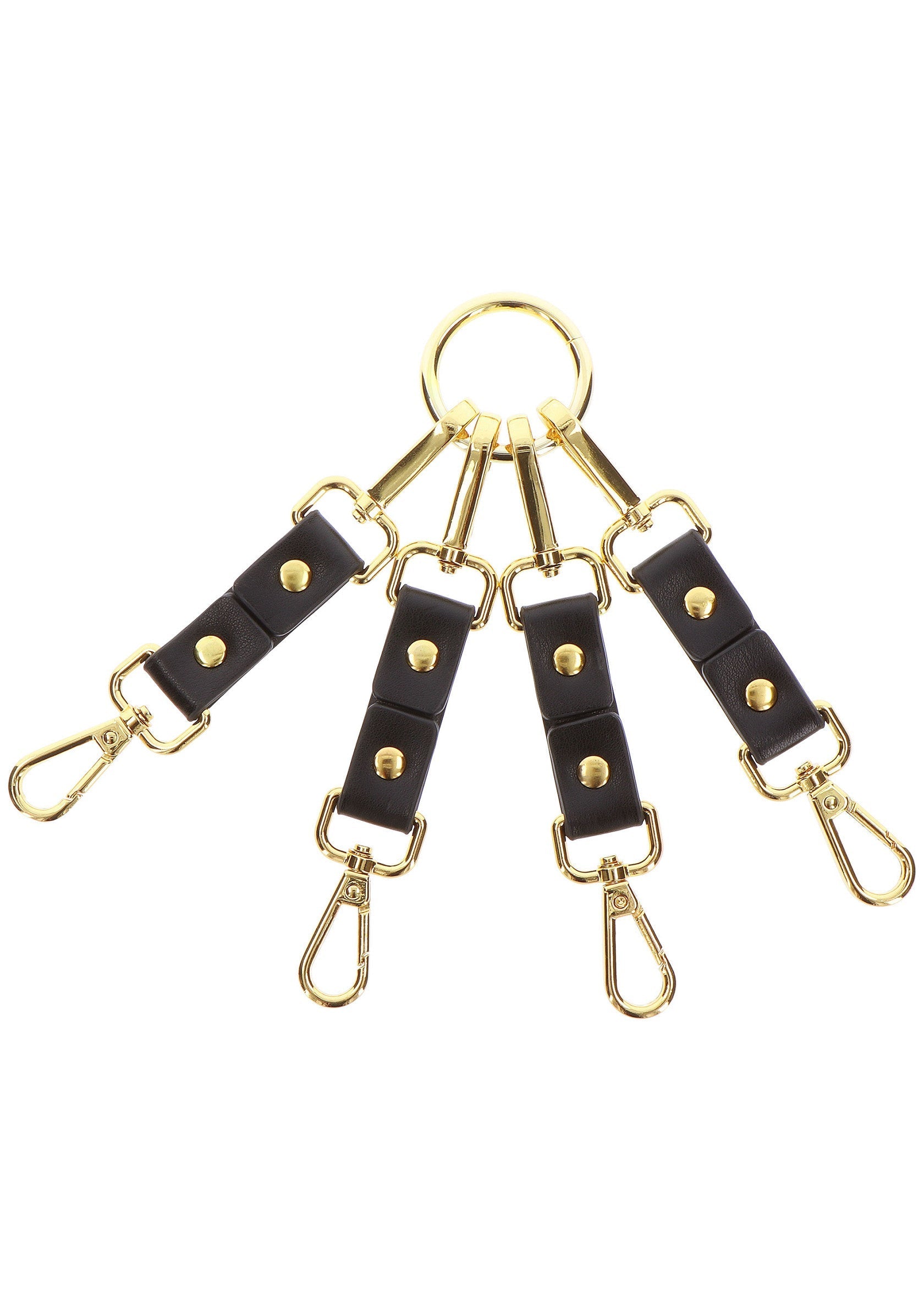 Porte-clés noir en cuir avec boucles dorées. Accessoire élégant et pratique pour organiser vos clés. Style unique et raffiné.; Zwarte lederen sleutelhanger met gouden sluitingen. Stijlvol en praktisch accessoire om je sleutels te organiseren. Unieke, verfijnde stijl.; Black leather keychain with gold clasps. Stylish and practical accessory to organize your keys. Unique, refined style.