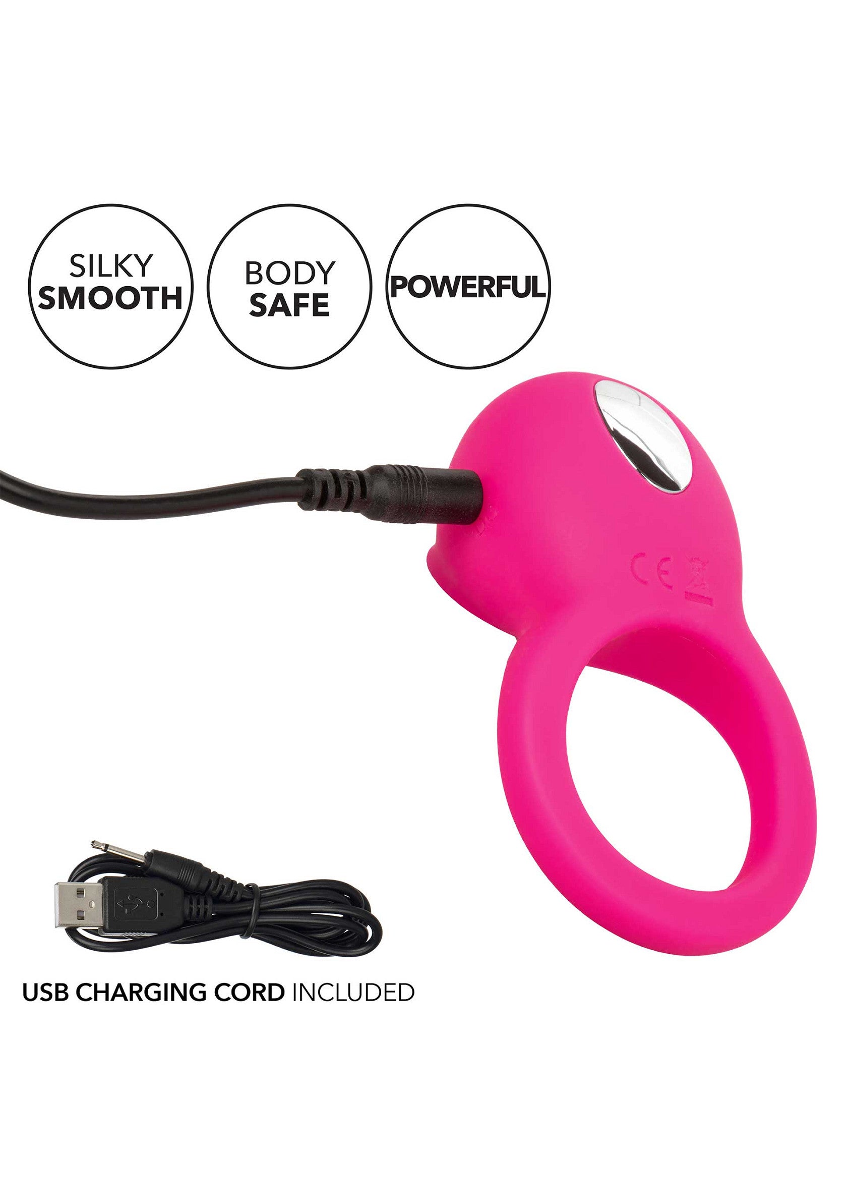 Anneau vibrant rose puissant, rechargeable par USB. Lisse et sûr pour le corps.; Krachtige roze vibrerende ring, USB oplaadbaar. Glad en veilig voor het lichaam.; Powerful pink vibrating ring, USB rechargeable. Silky smooth and body-safe.